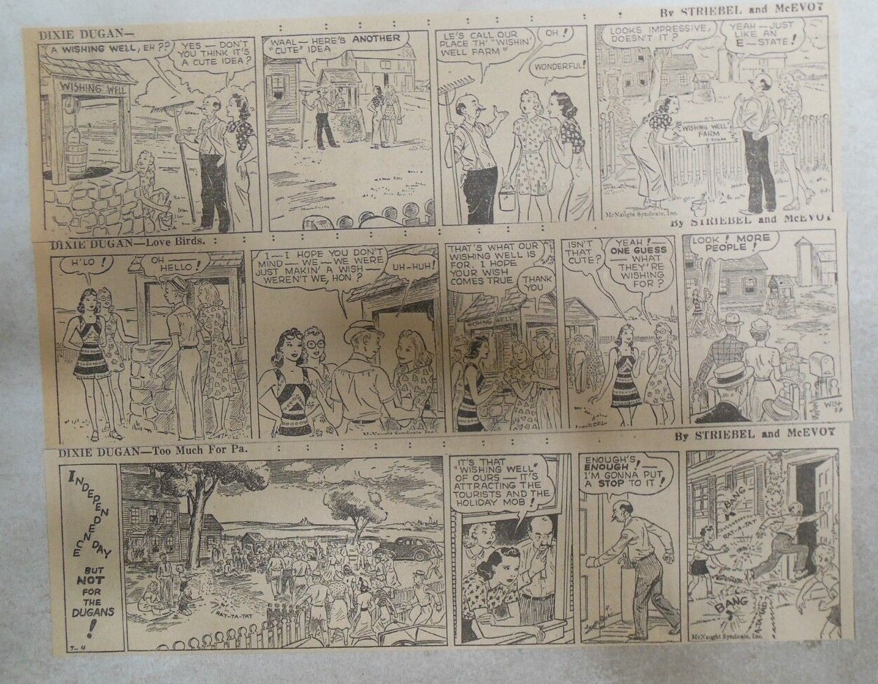 (79) “Dixie Dugan” Dailies by Striebel from 7-9,1939 Size: 3 x 10 inches