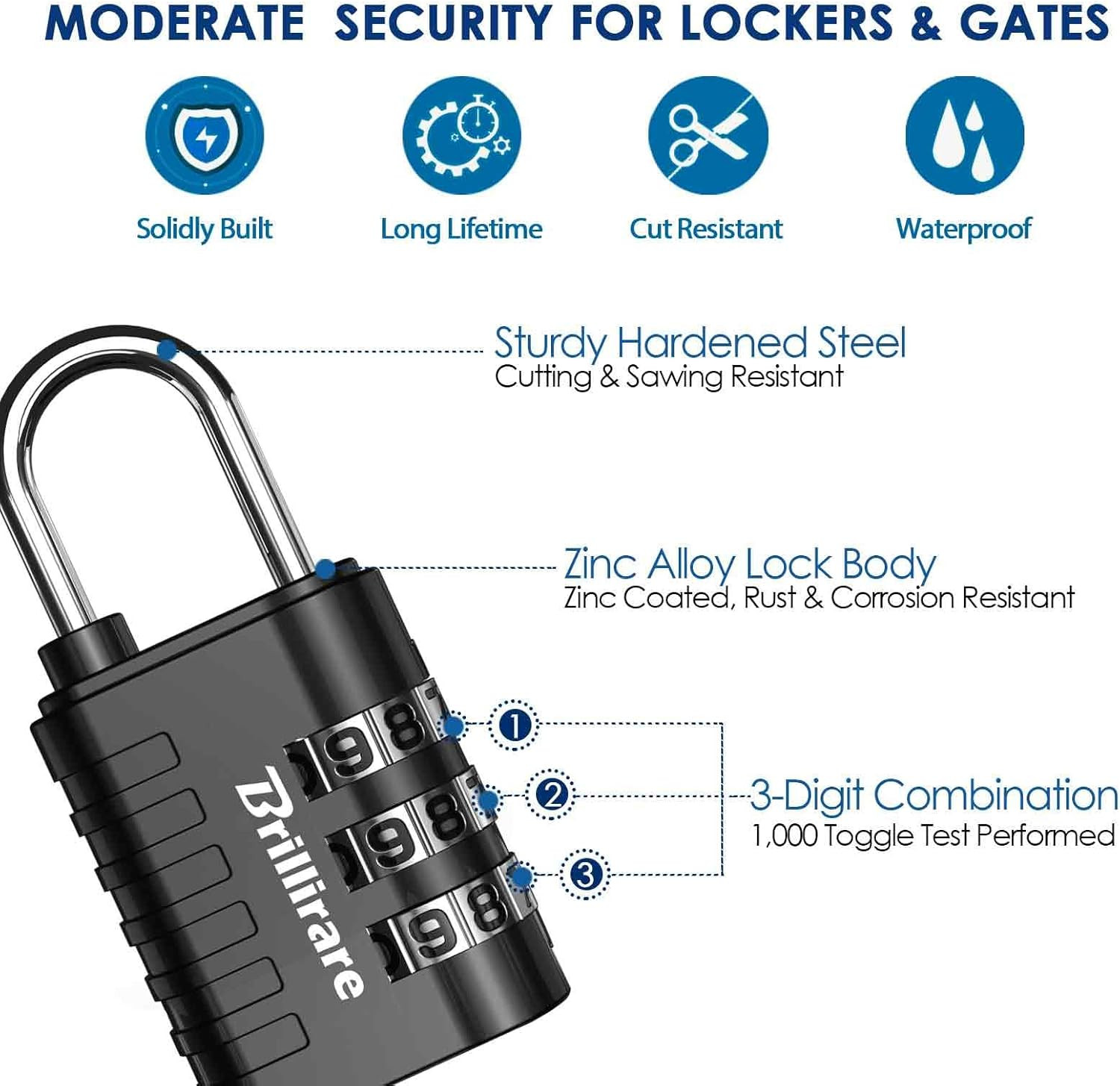 8 Pack Combination Lock, 3-Digit Waterproof Keyless Padlock, Zinc Alloy Outdoor