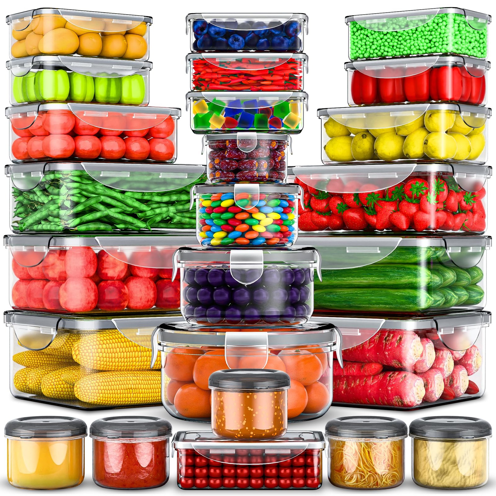 50 Pcs Large Food Storage Containers With Lids Airtight-85 Oz To Small