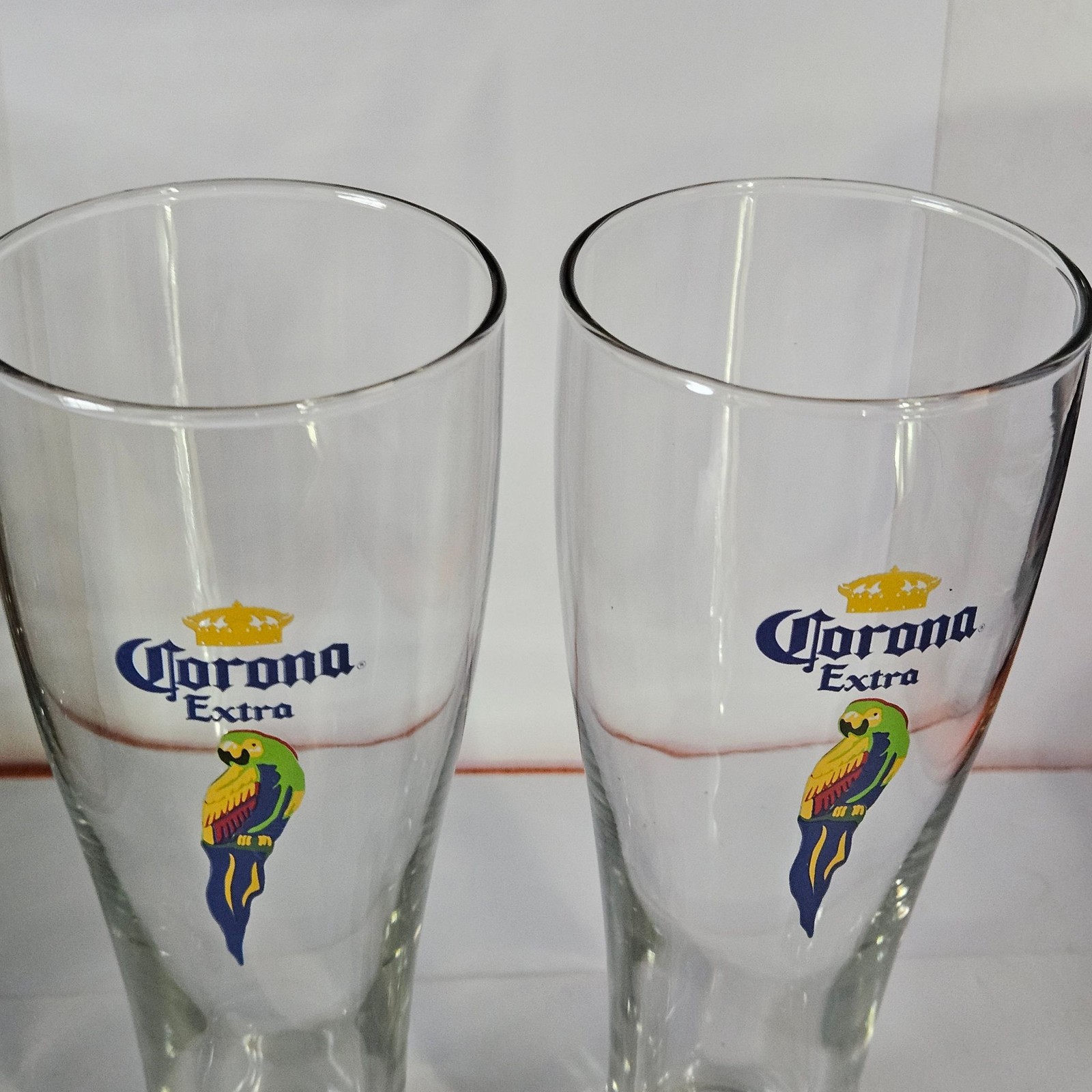 Corona Extra Beer Glasses Set 2 Pilsner 8-1/4in 14oz Parrot Logo Tall Pub