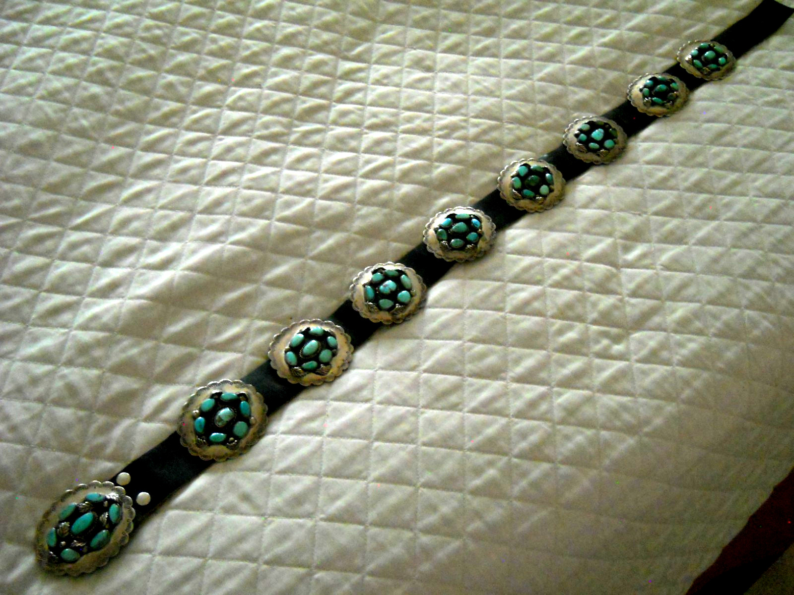 Native American Navajo Turquoise Cluster Sterli Silver 9- 2.8″ Conchos Belt 576g