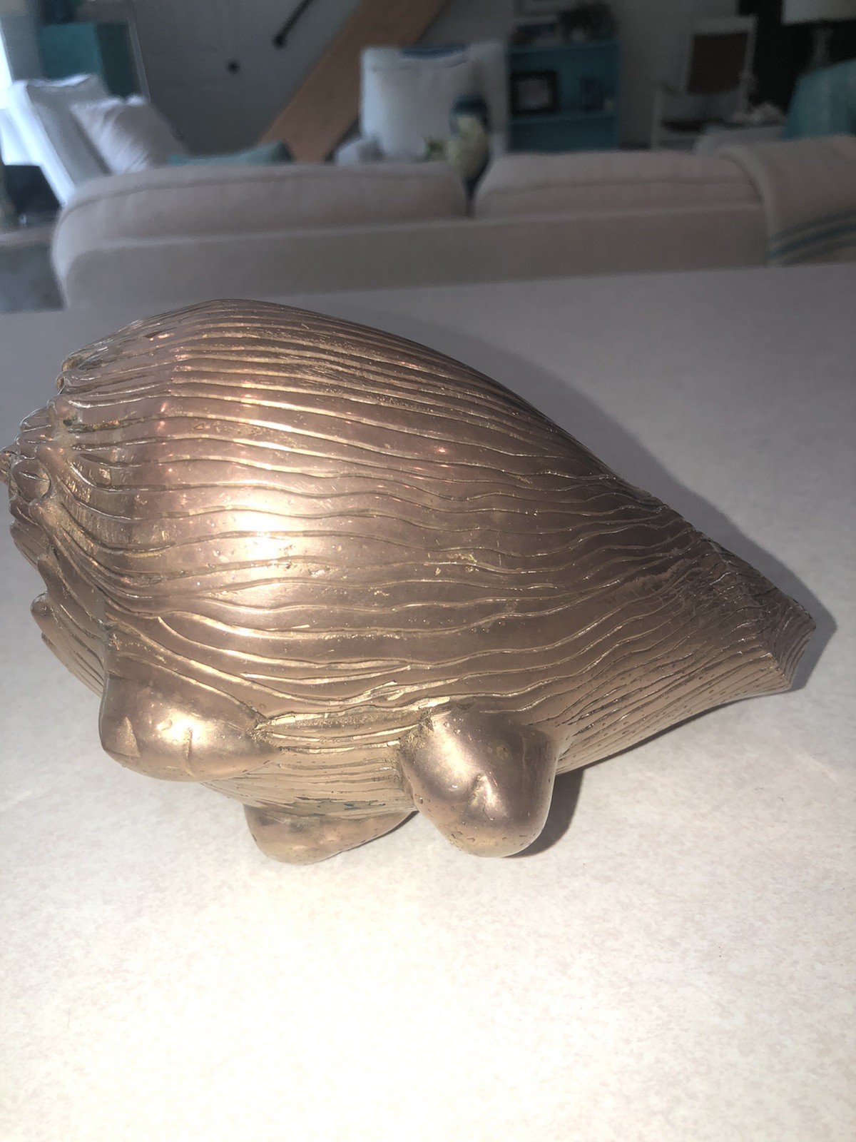 Vintage MCM BRASS CONCH Seashell Regency Style Planter, Sculpture, Decor Beach