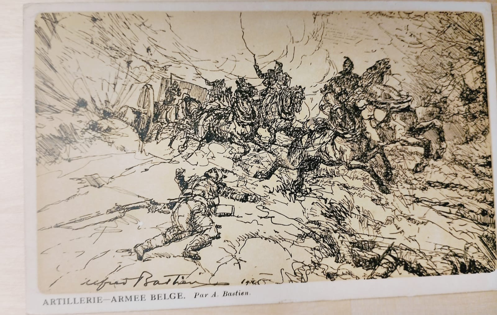 WWI Postcard Artillerie Armee Belge Signed by A. Bastien – Antique Military Art