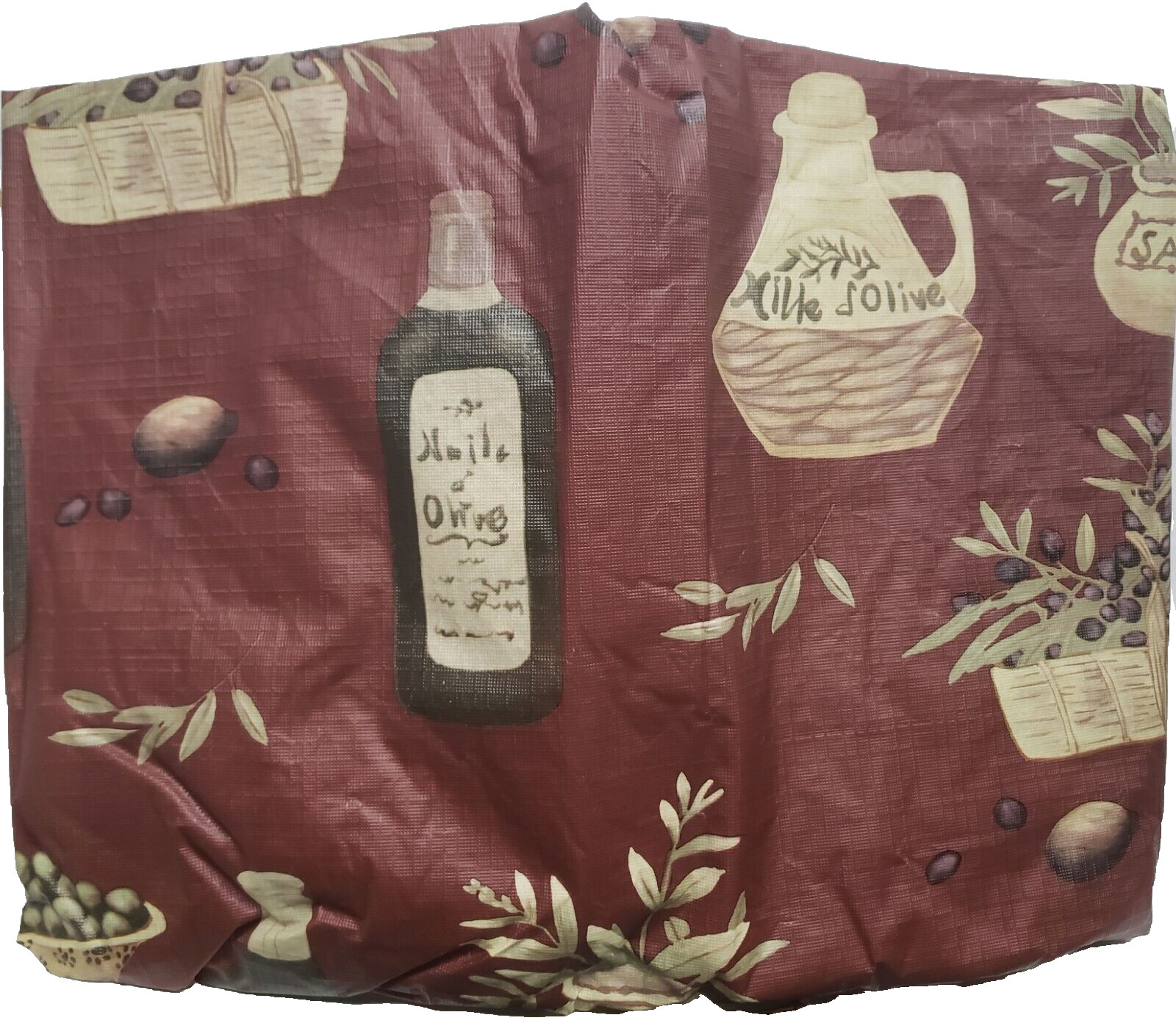 Peva Vinyl Fitted Tablecloth w/soft flannel back,48″x68″ Oval,OLIVES & OLIVE OIL