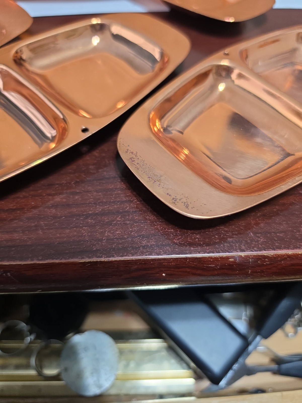 Copper Toned Metal Serving Appetizer Trays Set of 12. 3 Have A Bit Of Tarnish