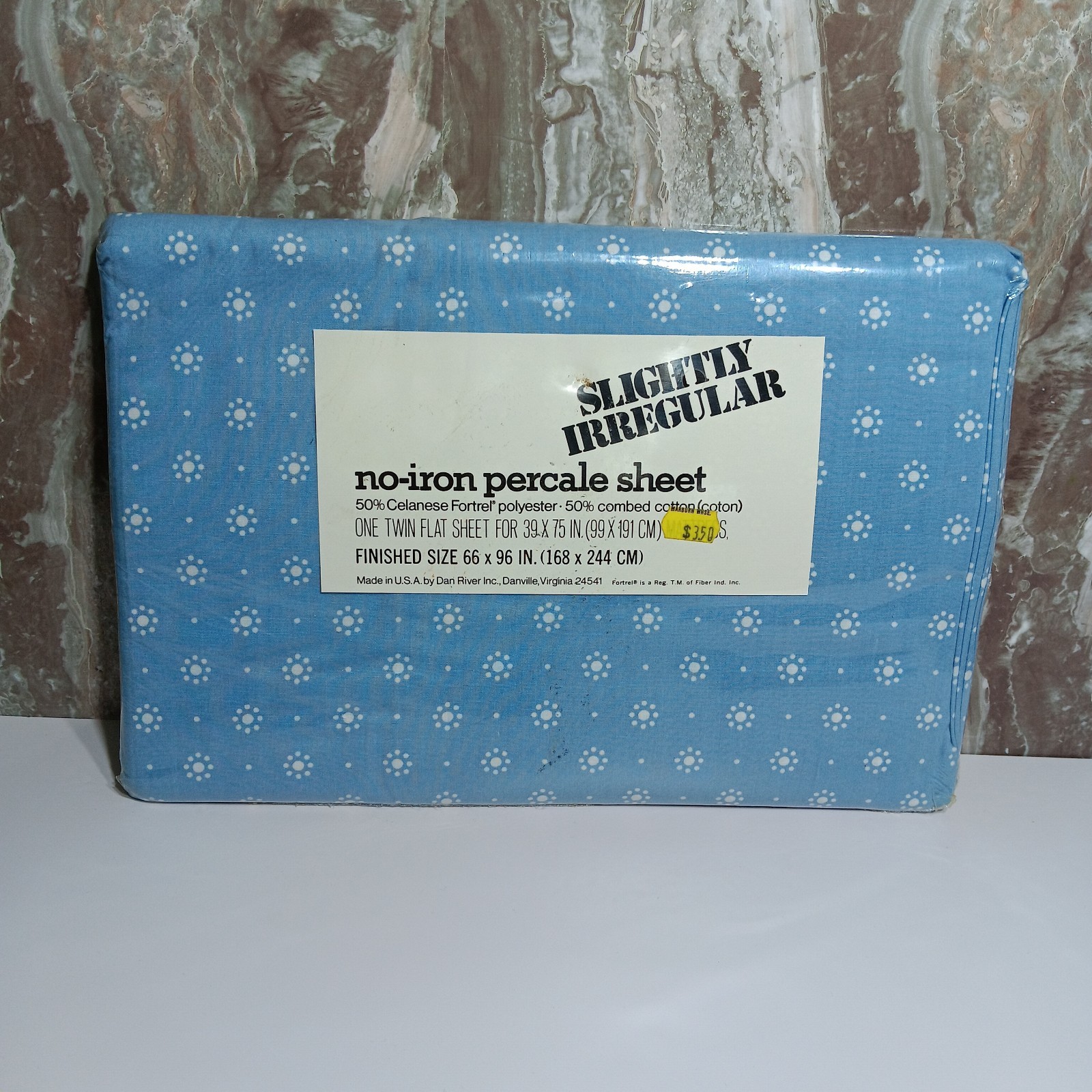 Dan River Flat Twin Sheet No Iron Percale Sheet Slightly Irregular Blue Vintage