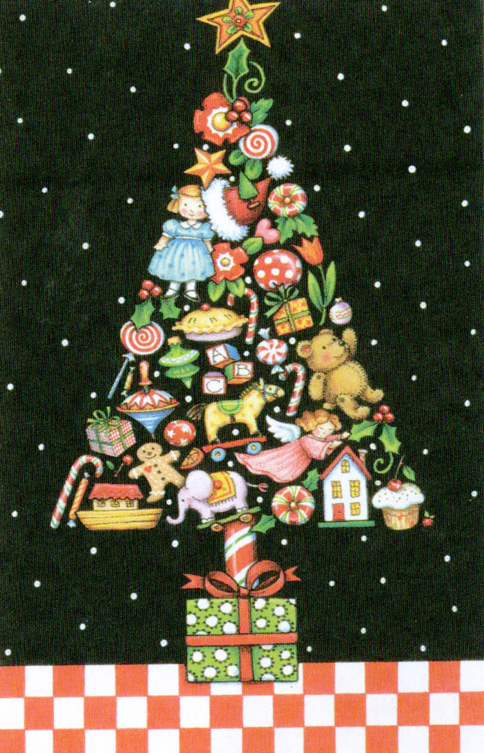 DECORATED TOY TREE-Handcrafted Christmas Magnet-W/Mary Engelbreit art