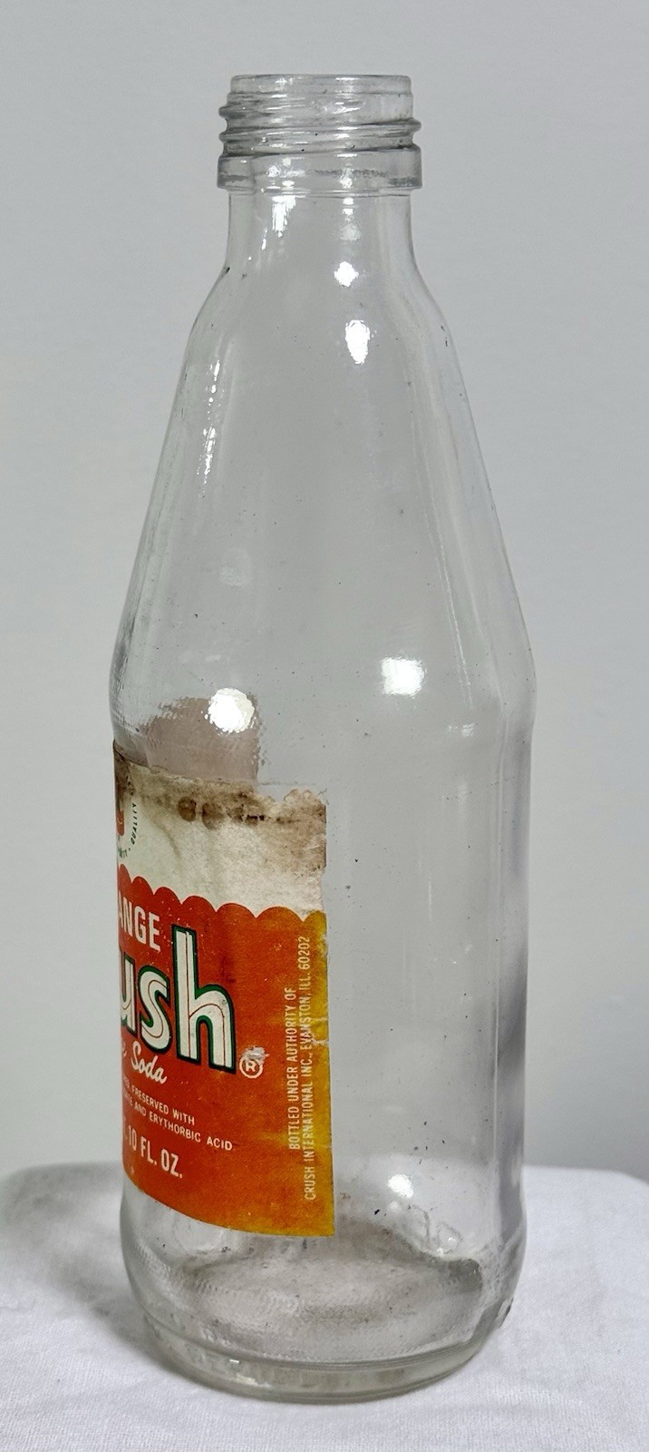 ORANGE CRUSH 10 Oz Soda Bottle w Paper Label Evanston IL 1960s-70s