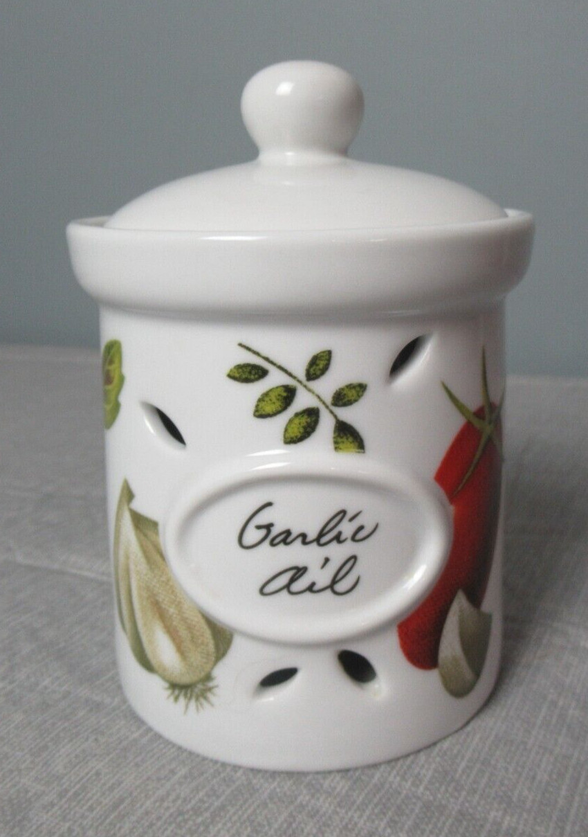 Garlic Porcelain Jar Container w/Lid Design Tomato Garlic Mint Olive Onion b5 sb