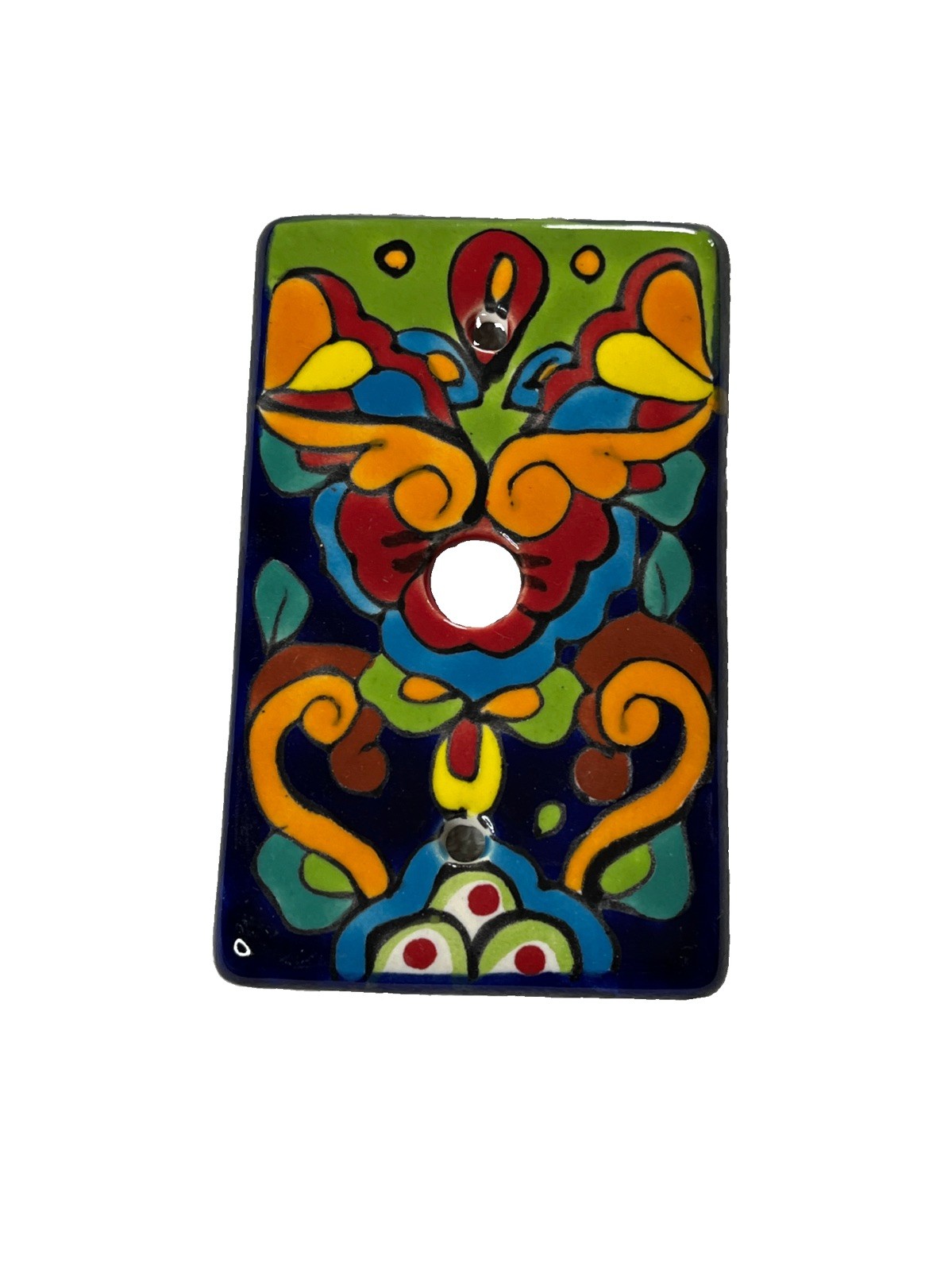 Made In Mexico Blue Glazed Folk Art Ceramic Switch Plate Cover