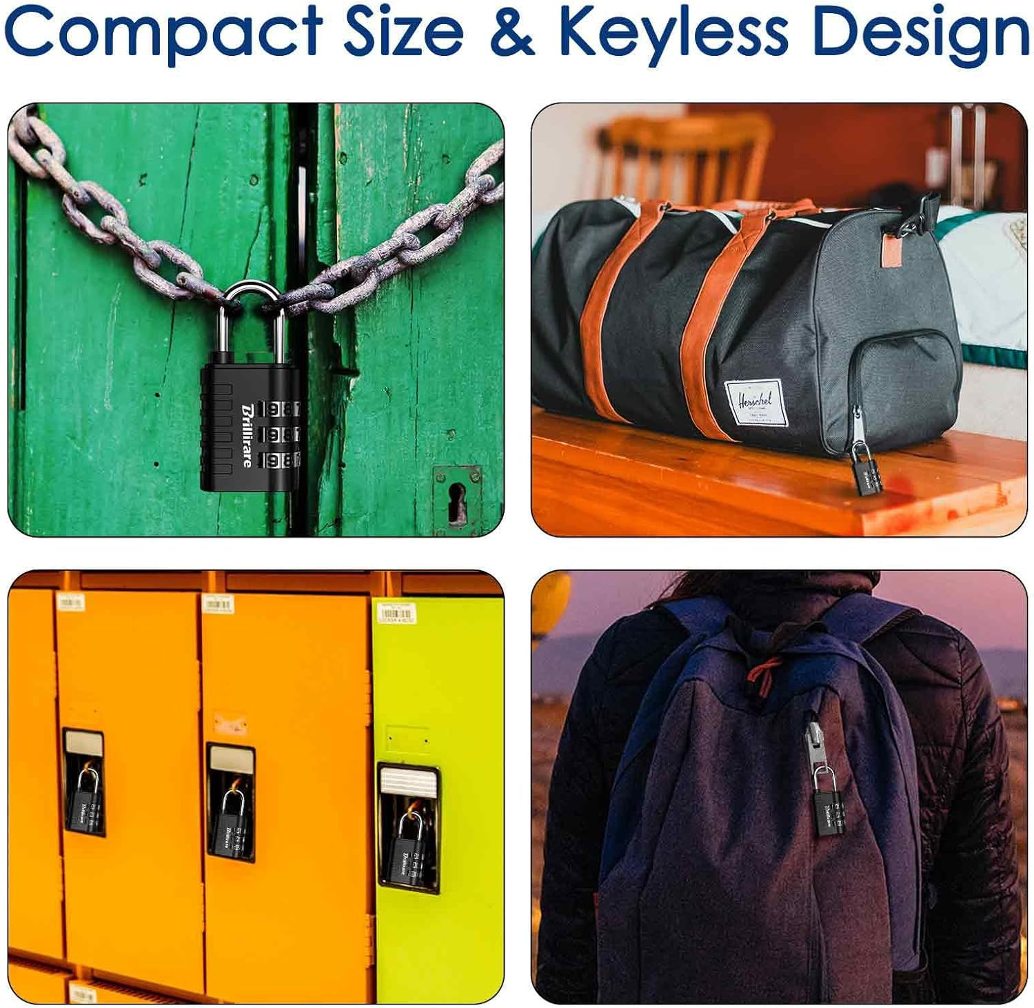 8 Pack Combination Lock, 3-Digit Waterproof Keyless Padlock, Zinc Alloy Outdoor