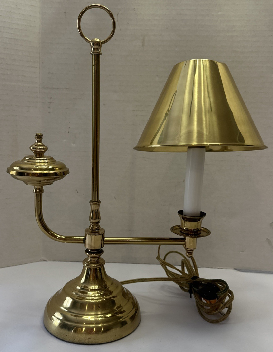 Vintage Solid Brass Bouillotte Desk Lamp Metal Shade Library Accent Light