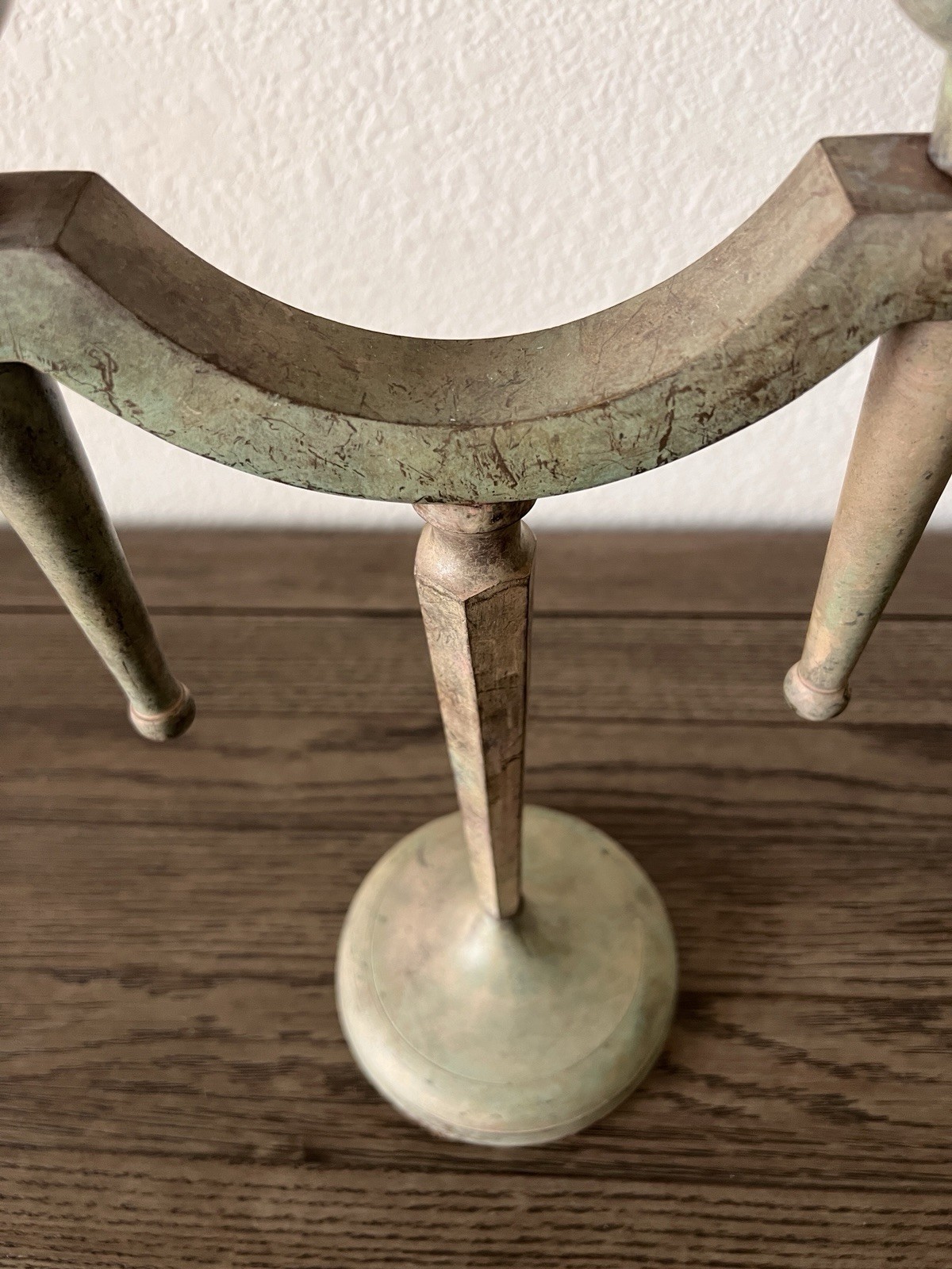 Vintage Brutalist Verdigris Metal Double Taper Candle Holder Candelabra 14″