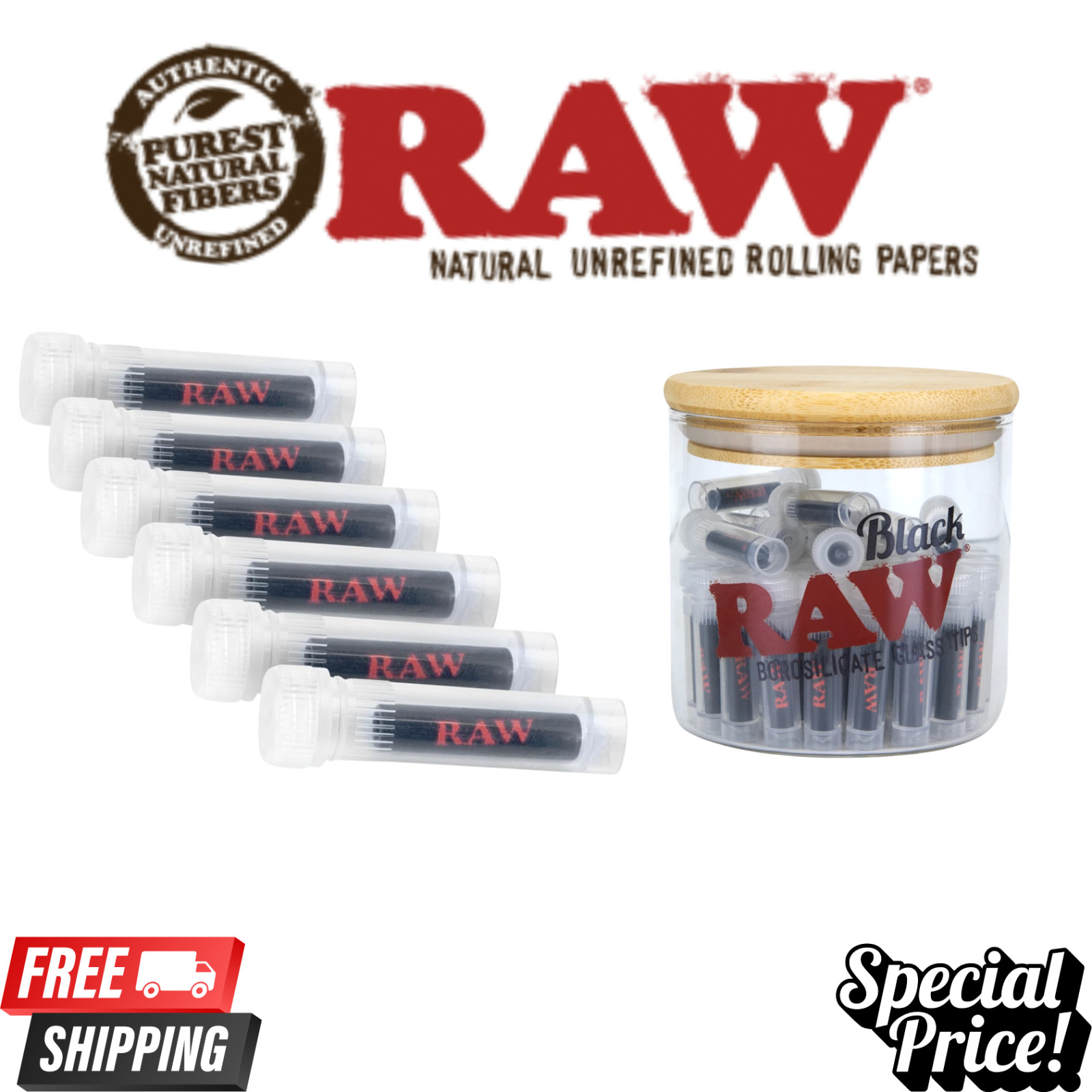 RAW Black Glass Tips – Borosilicate Glass Filter Tips | 100% RAWthentic 6ct