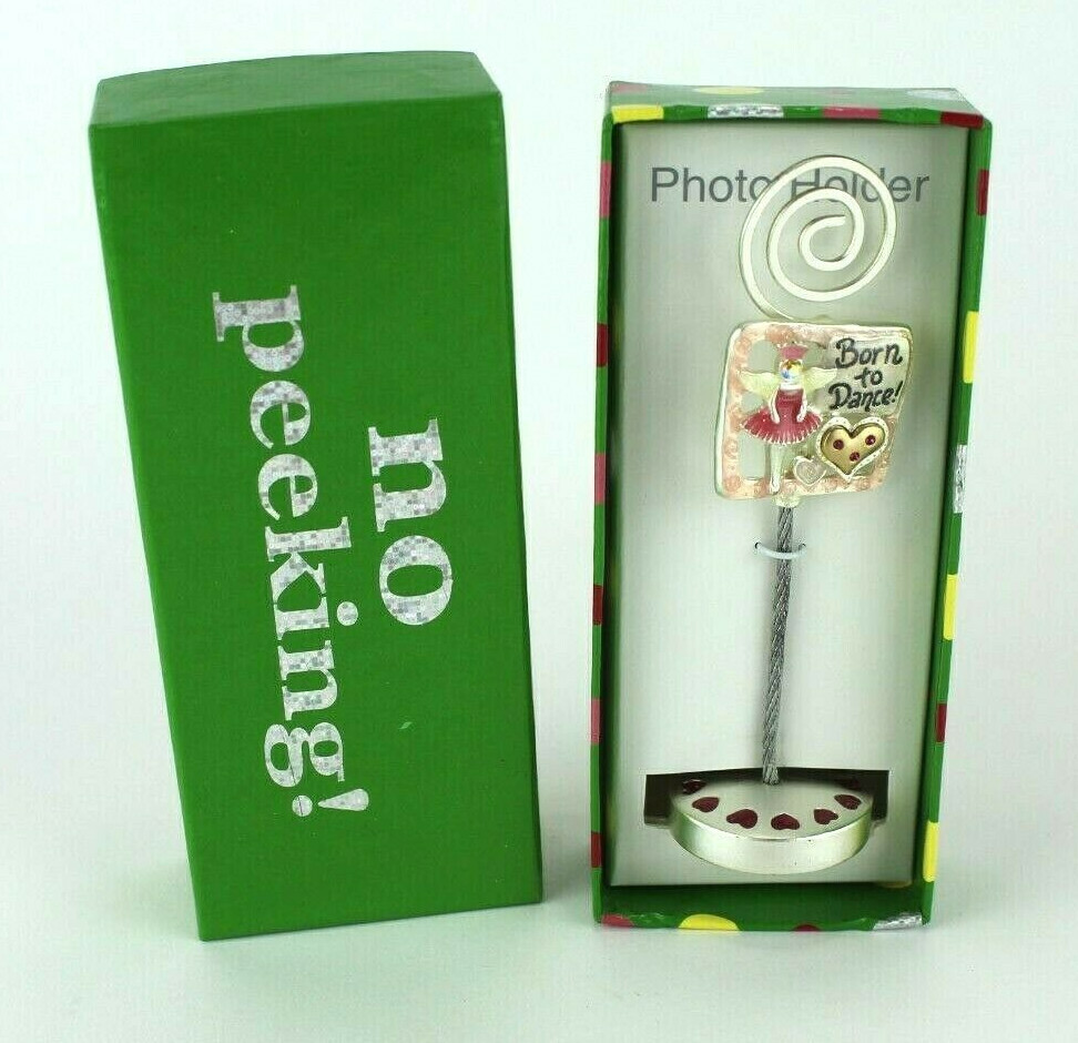 Round Metal 5″ Tall Photo Card Holder “Born To Dance” Girls Picture Holder NEW