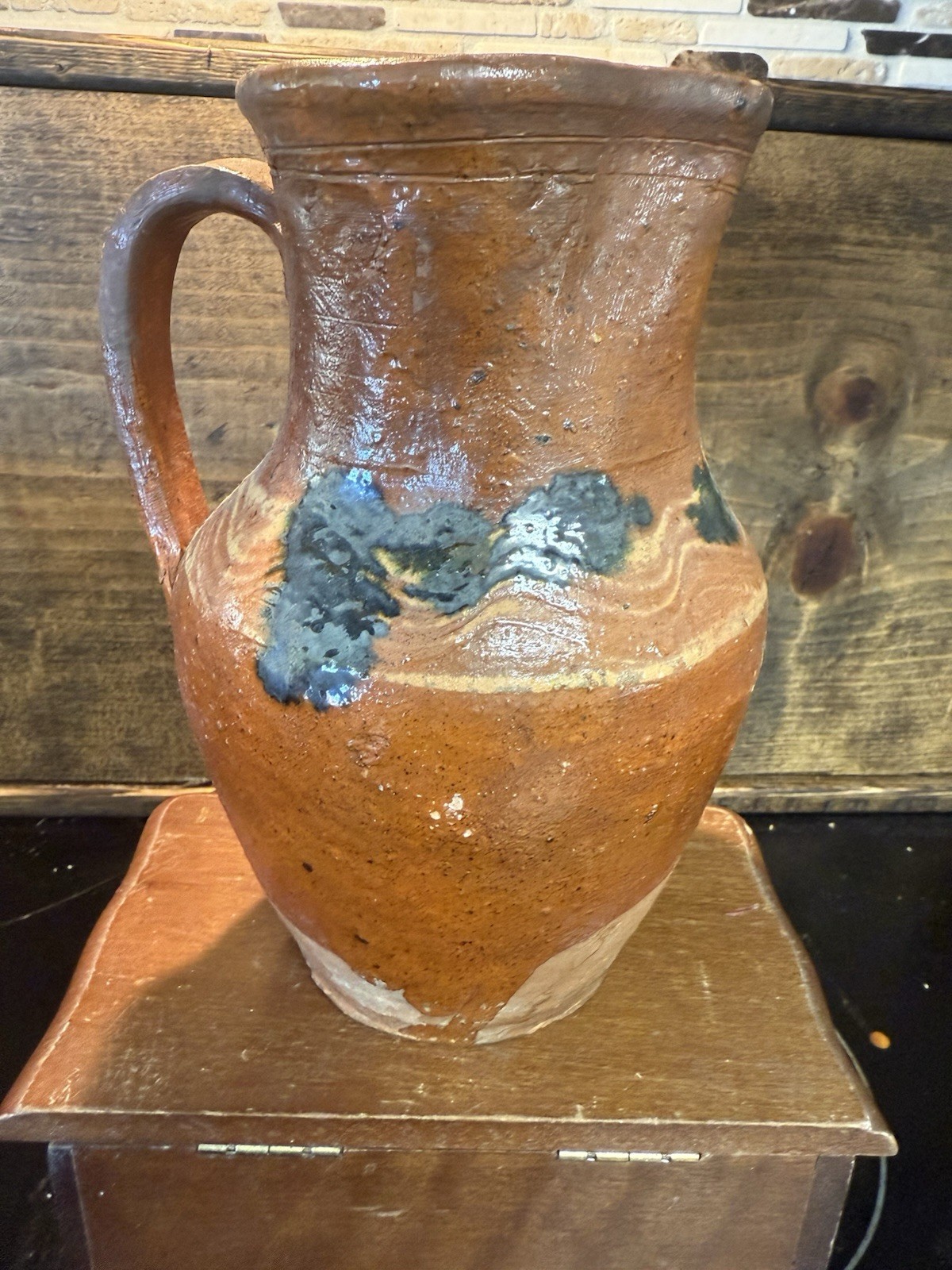 Vintage Rustic Earthenware Pitchers Set 2 Hand Thrown Pottery Farmhouse Jugs