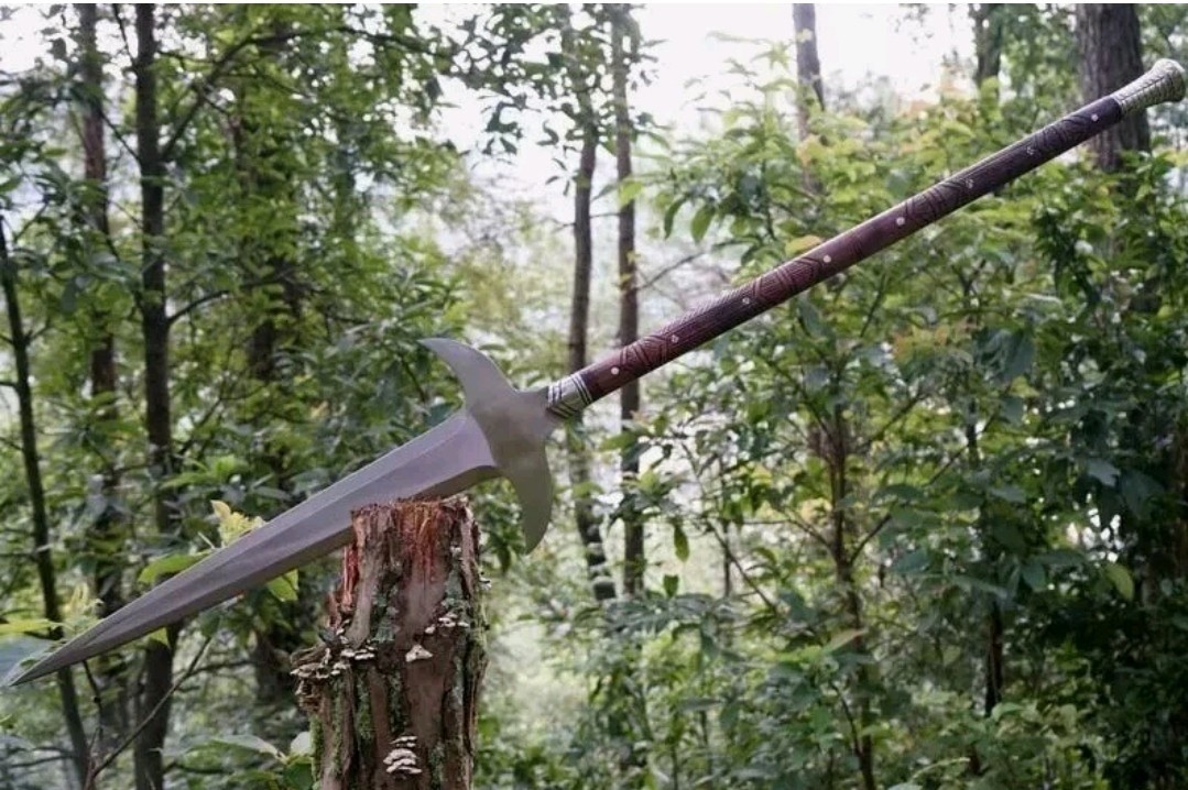 Custom Handmade Carbon Steel Blade Moon Guard Viking Spear | Hunting | Camping