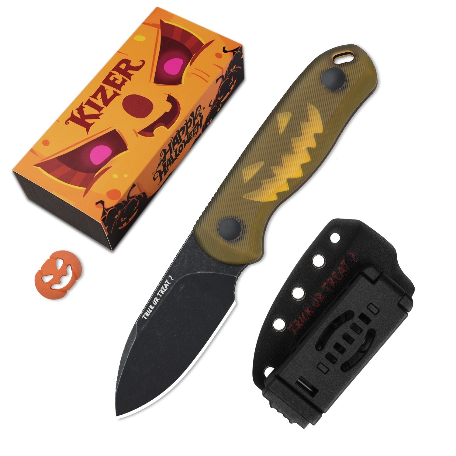 Kizer Halloween Drop Bear Fix Fixed Knife 14C28N Blade PEI Handle With Sheath
