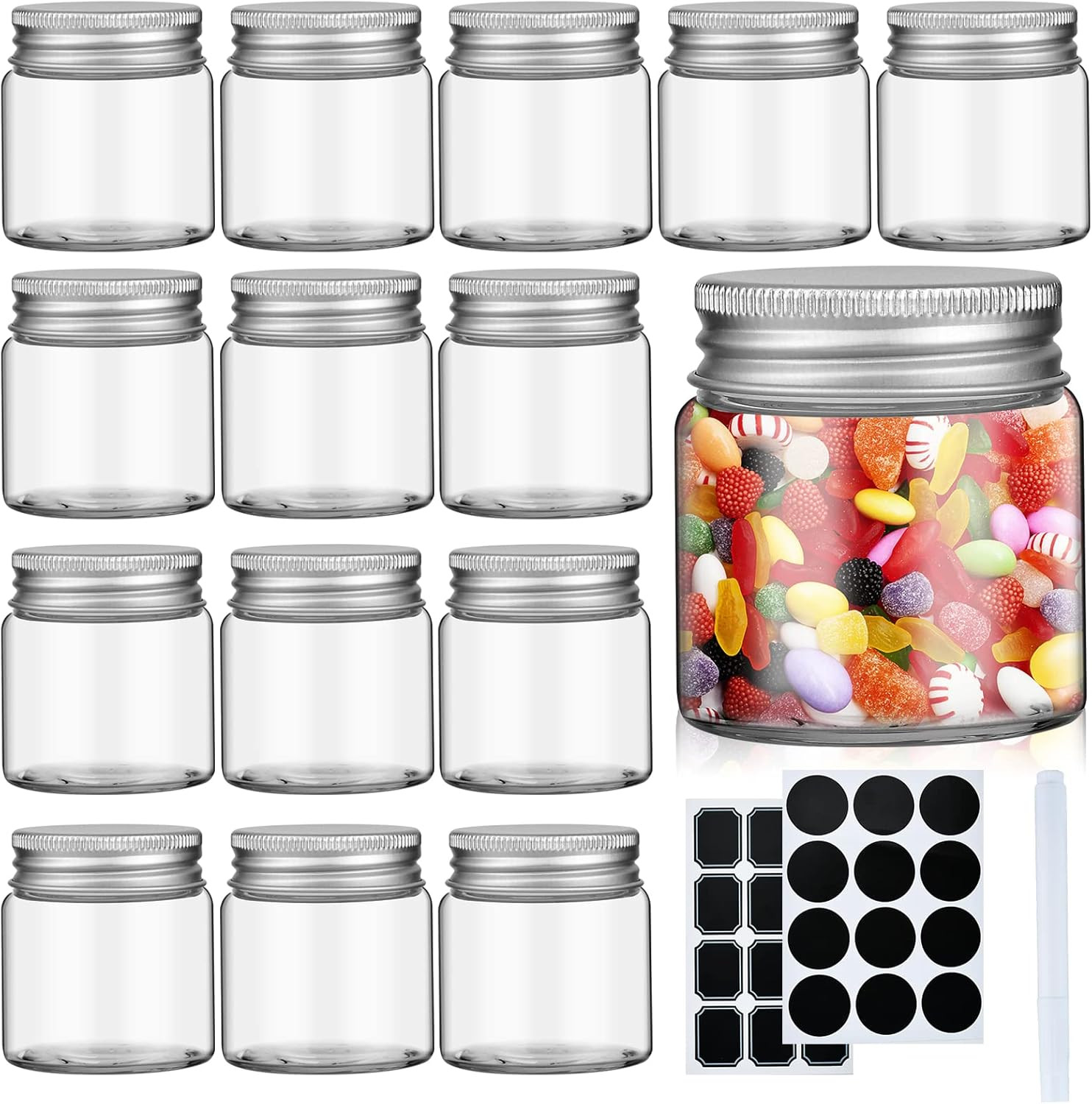 2oz Mini Mason Jars, 15 Pack Wide Mouth Clear Glass Jars with Lids, Labels and M