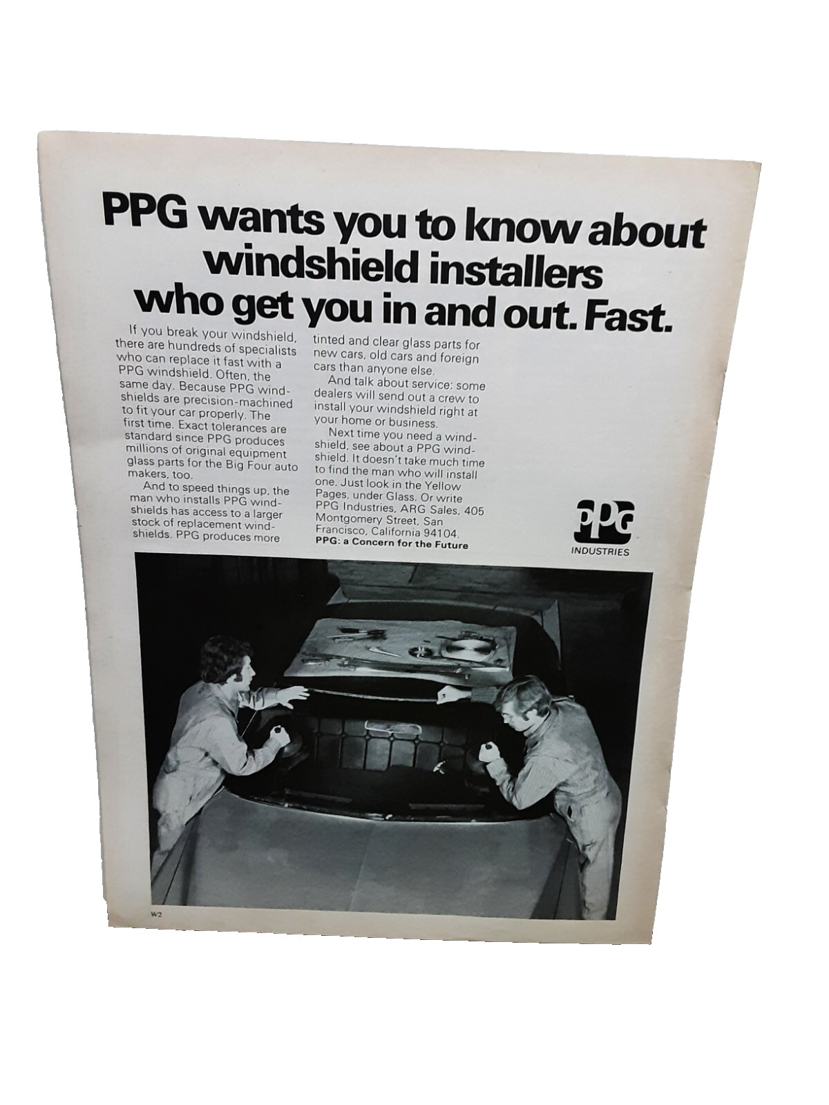 1973 PPG Industries Windshield Installers Original Print Ad 70s
