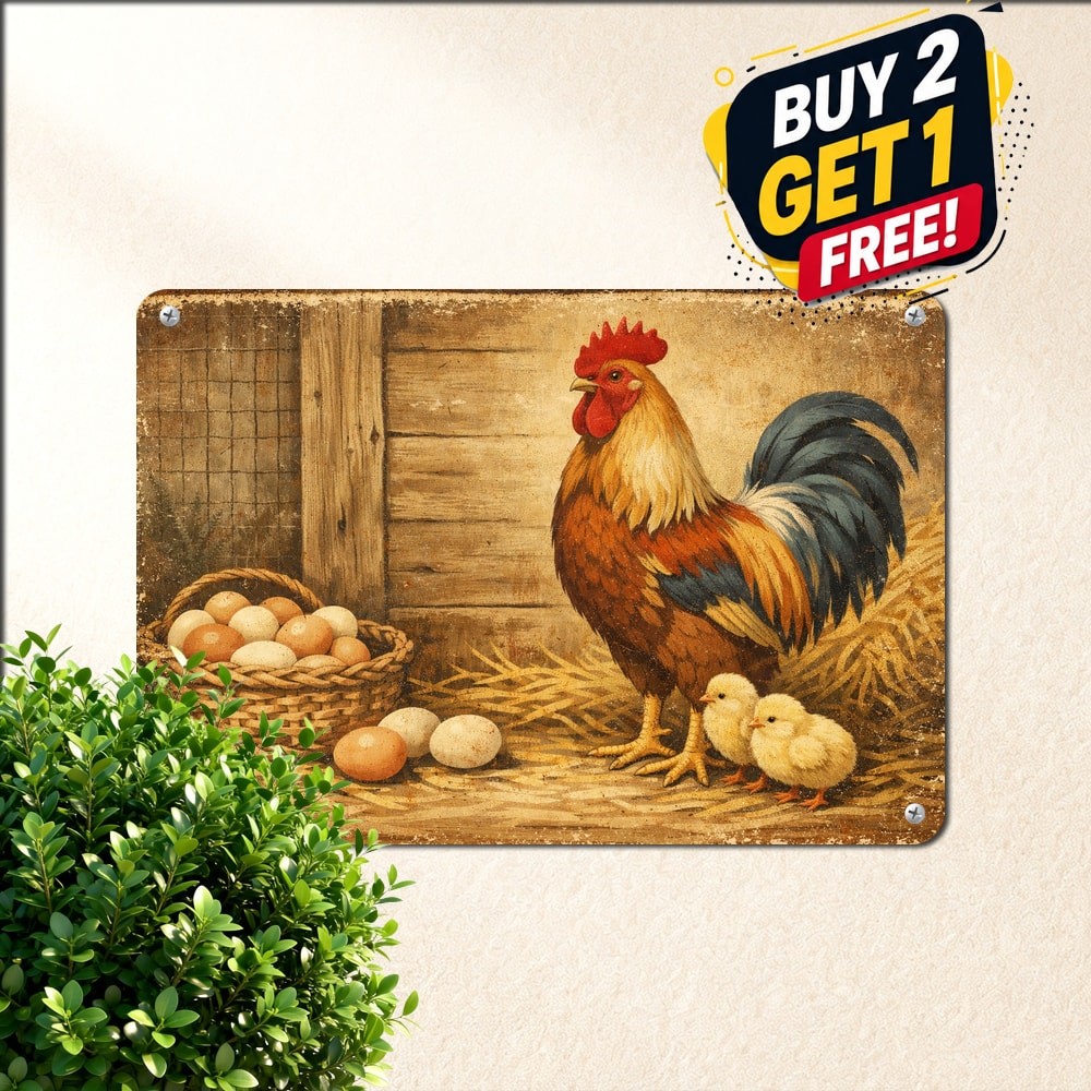 Vintage Farm Chicken Metal Sign Rustic Country Henhouse Wall Art Decor Plaque