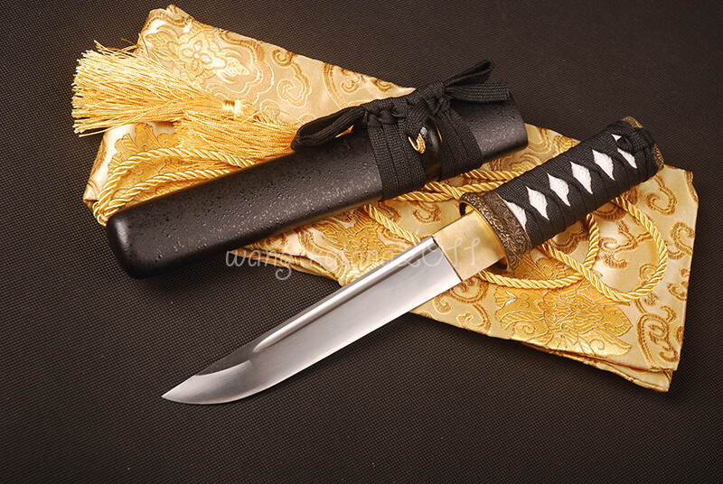 16” Handmade Sharp Short Knife Black Japanese Samurai Tanto Sword Self-defense