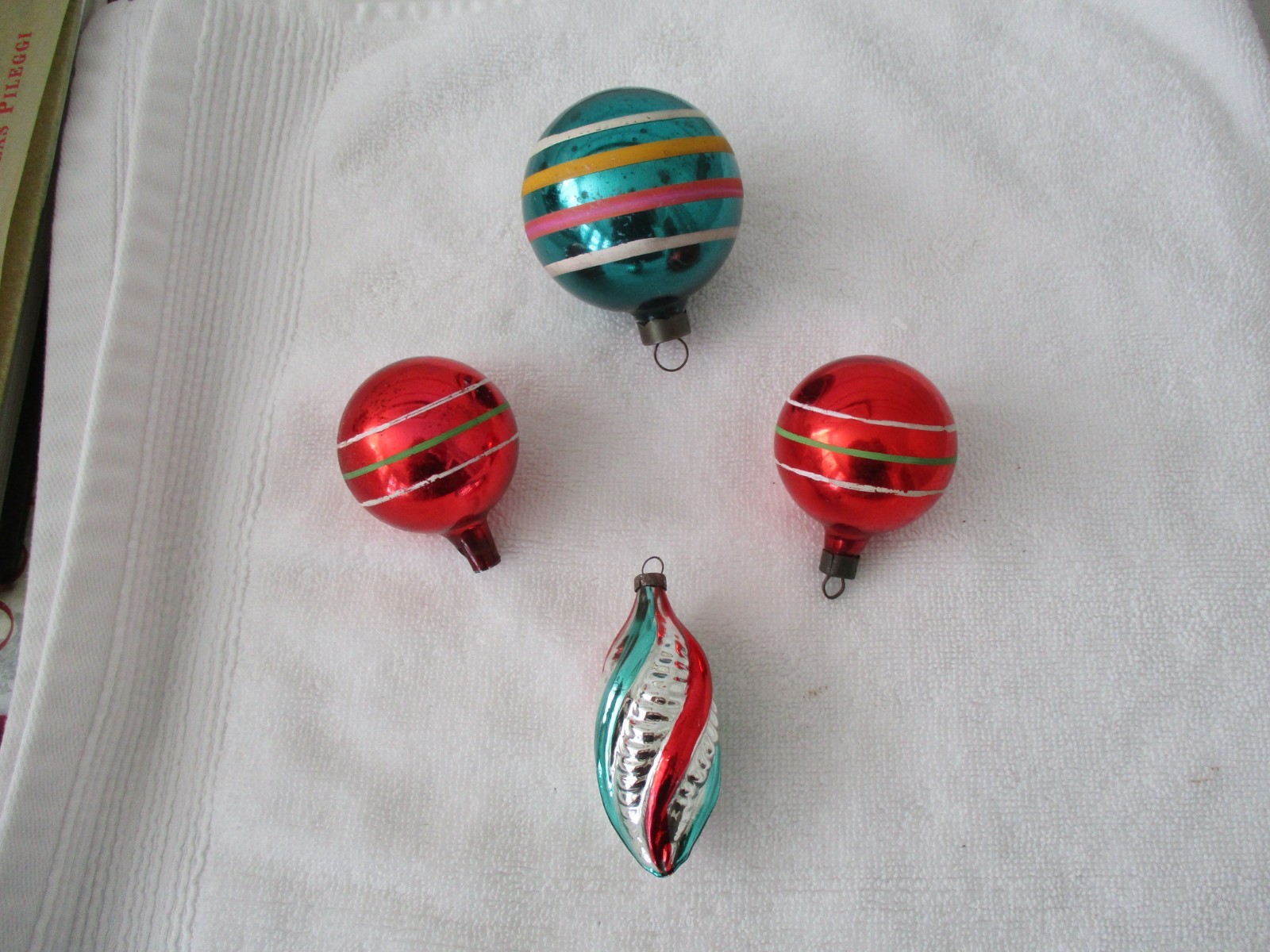 Four vintage Christmas ornaments, Shiny Brite, Premier, & more, 1940s!