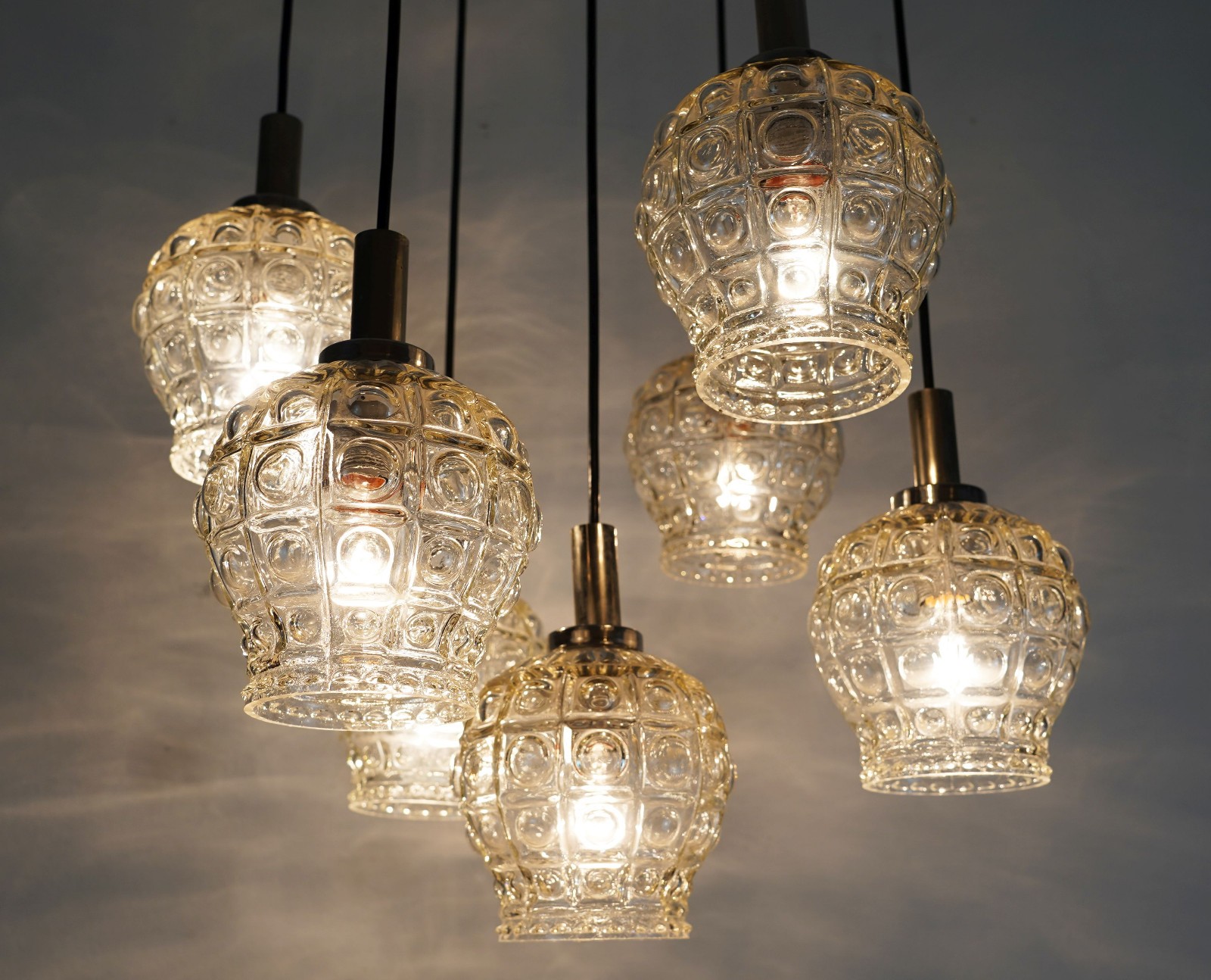 mid-century cascade PENDANT LIGHT – 7 shades – bubble glass and chrome – 60s/70s