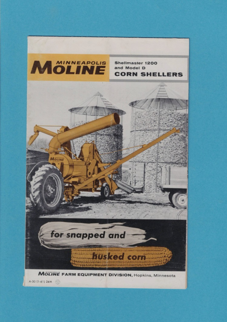 MINNEAPOLIS-MOLINE SHELLMASTER 1200 & MODEL D CORN SHELLERS 8 PAGE BROCHURE 1961
