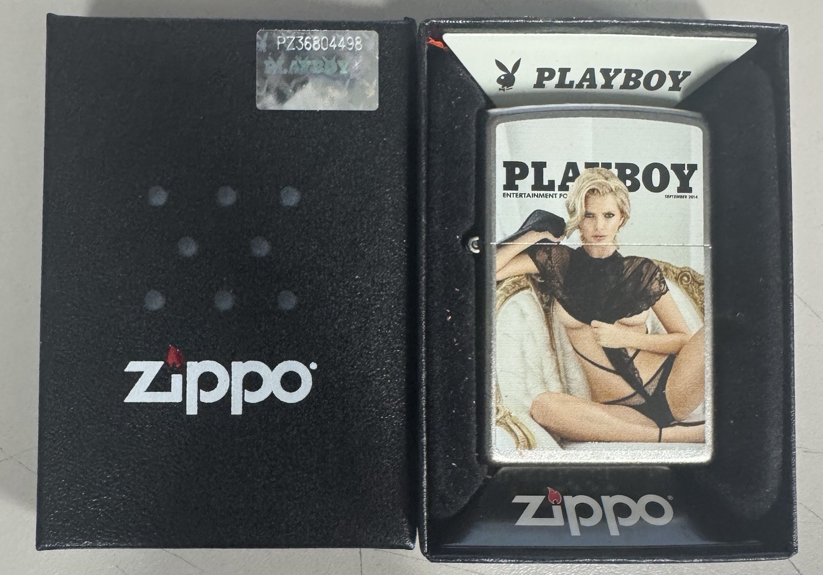 ZIPPO 2016 PLAYBOY COVER SEPTEMBER 2014 SATIN CHROME LIGHTER UNFIRED IN BOX C209