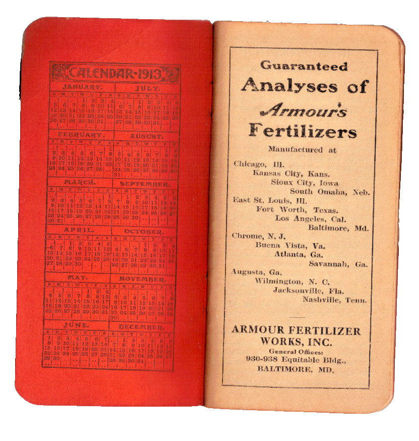 1913 Armour’s Fertilizers Back to the Farm Book Booklet Calander Notebook VGC