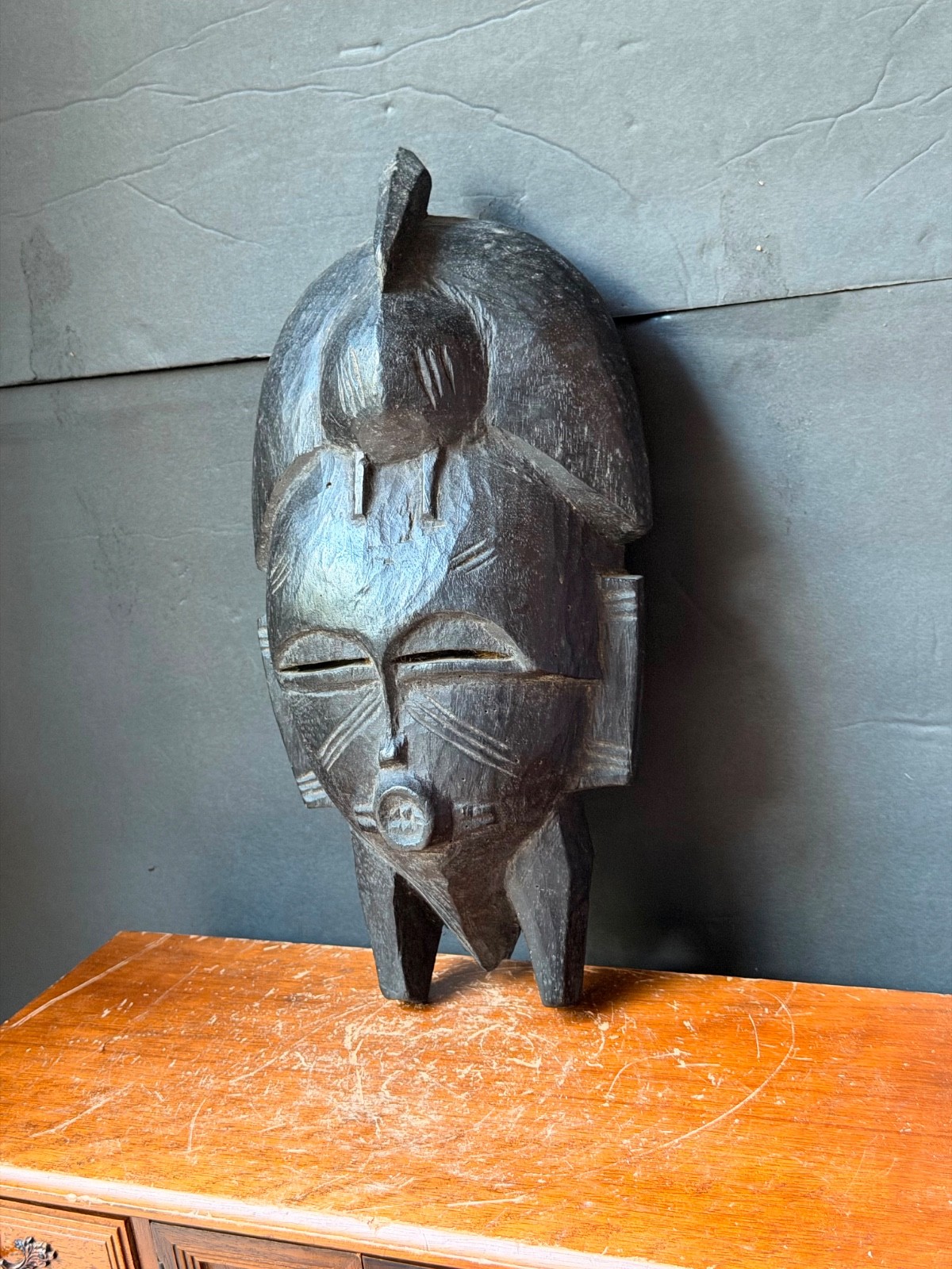 Vintage Senufo Kpeliye Mask Decorative African Hand Carved Wood Art 13″