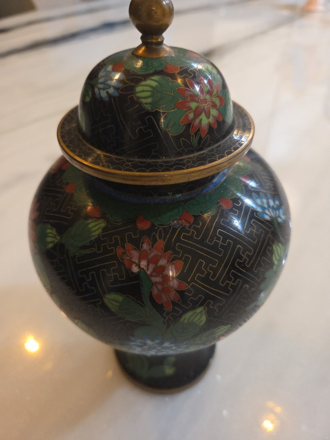 Cloisonne Ginger Jar With Lid, 10 Inches Tall