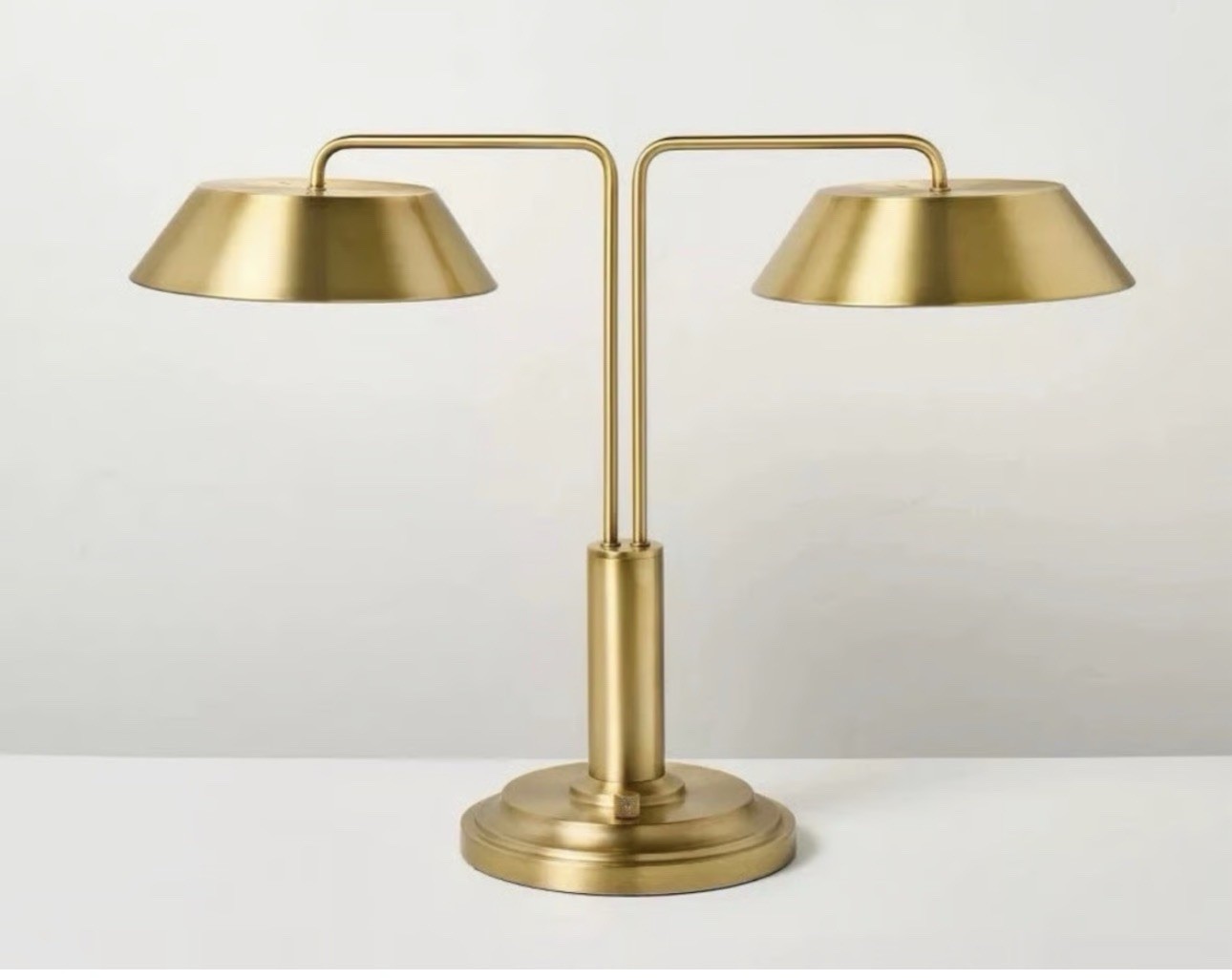 Hearth & Hand with Magnolia Double-Shaded Table Lamp Brass Finish 3-Way Switch
