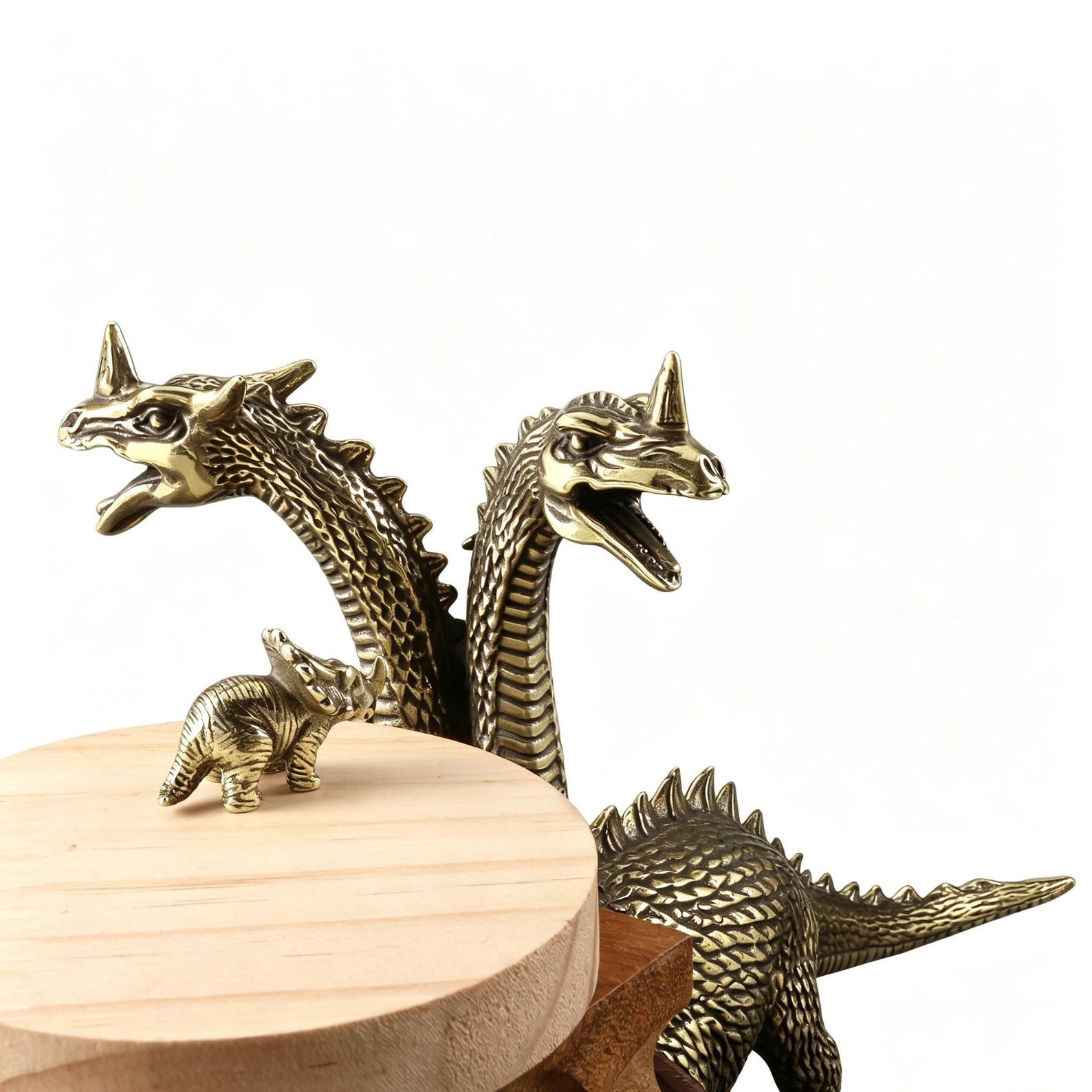 Solid Brass Mythical Dragon Two-Headed Sea Monster Figurine