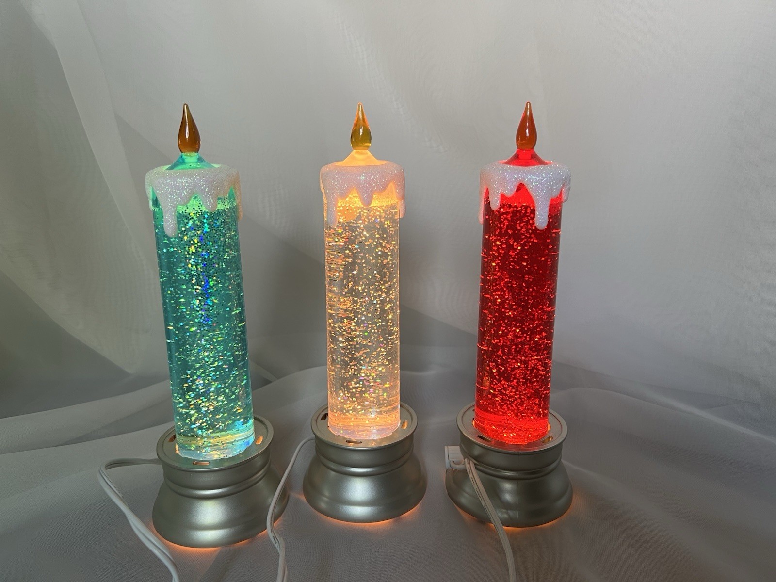 Vintage Glitter Light/ lamp Candle, Blue, Clear And Red