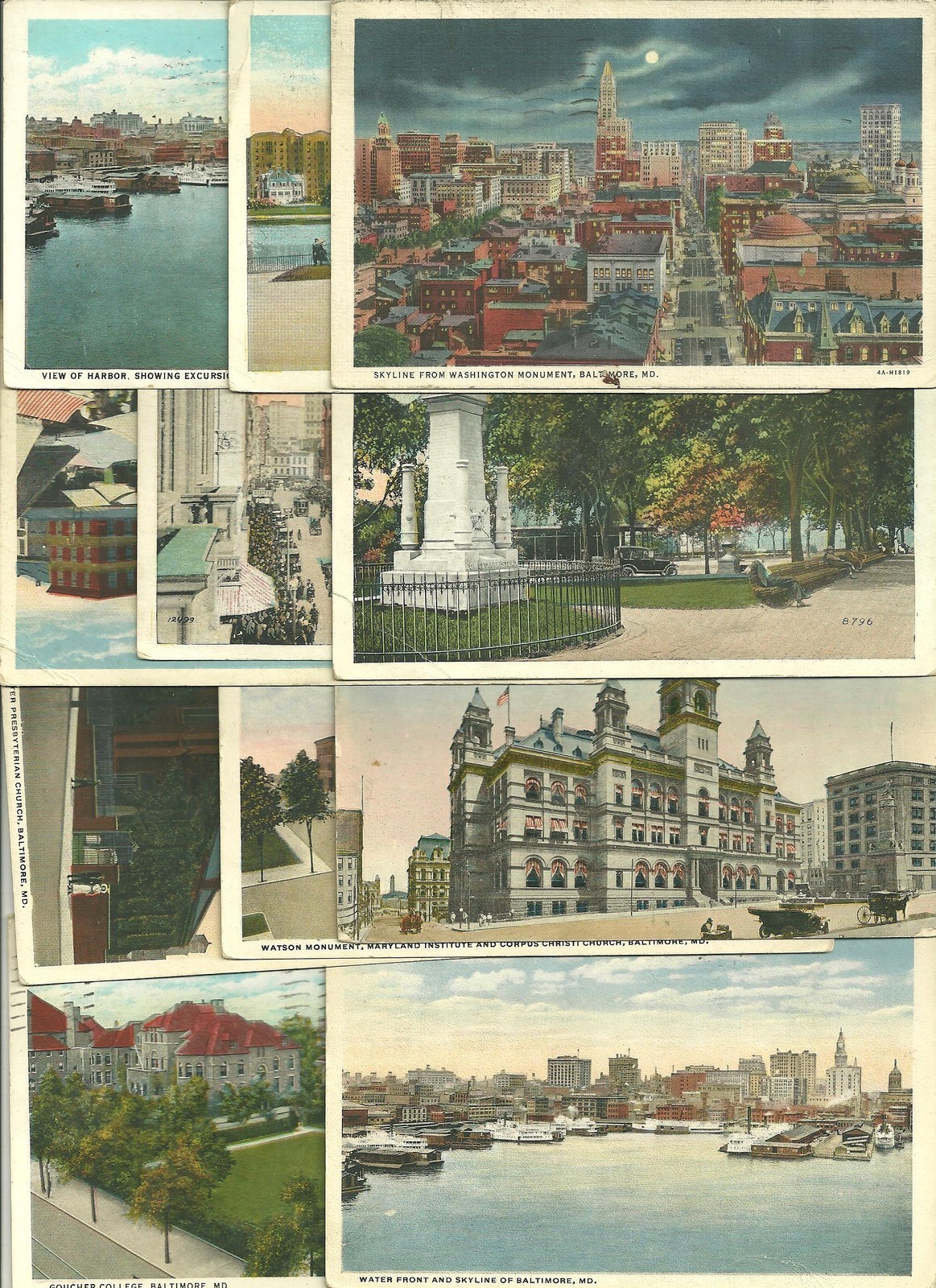 11 Used Postcards Views of Baltimore MD Sisters Writing over 18 Years 1917-1935