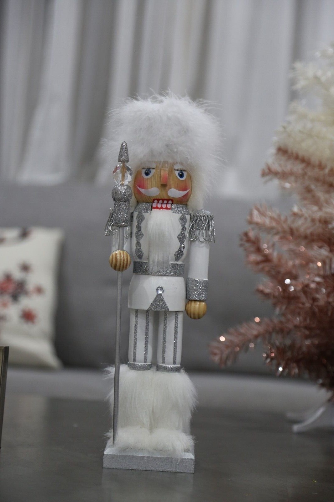 Nutcracker Christmas Decorations 14 inches Soldier in White Wooden Handmade