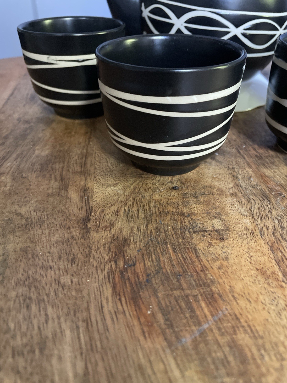 Black Matte Ceramic Teapot Tea Set w/ Bamboo Handle, Lid & 4 Cups