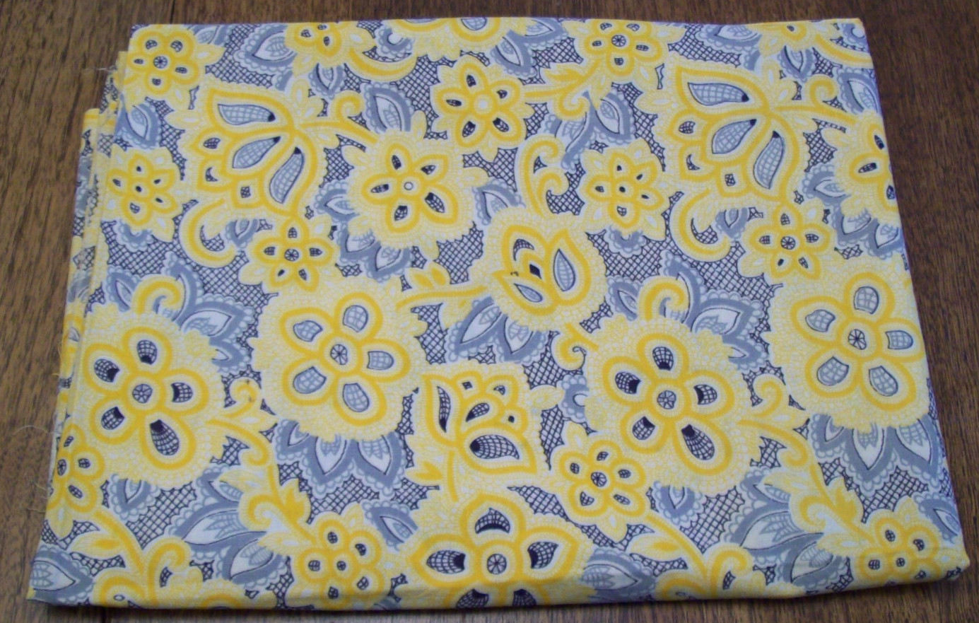 Vtg Feed Sack Fabric Yellow Flowers on grey 1930’s-1950’s -37″ x 48″