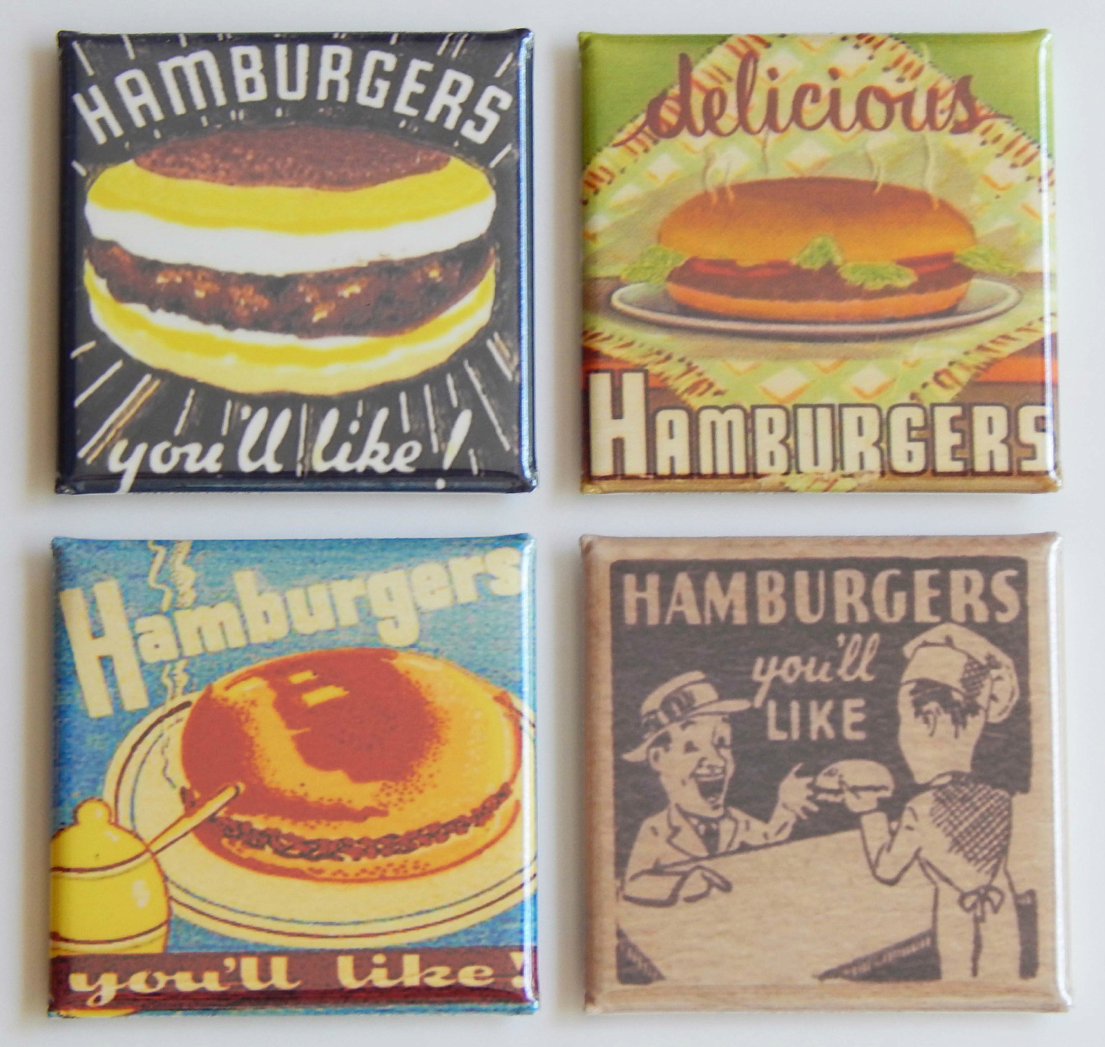 Hamburgers You’ll Like FRIDGE MAGNET Set (2 x 2 inches each) sign food
