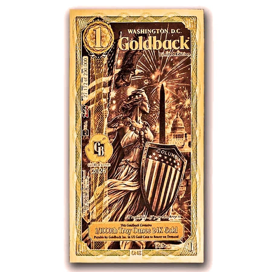 2026 Washington DC Goldback Gold Foil Note 1/1000 oz 24kt .999 Fine