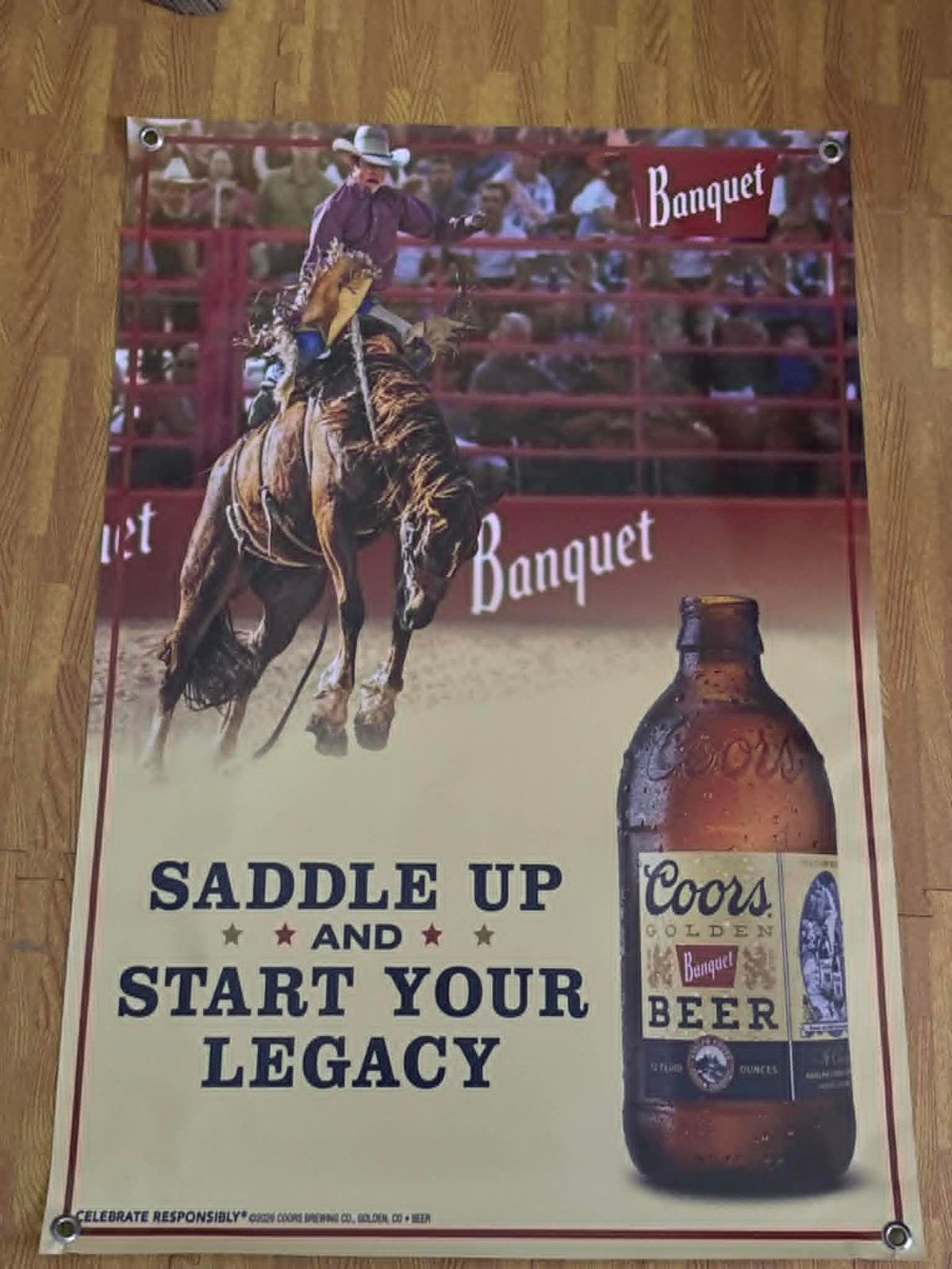 Coors Banquet “Saddle Up & Start Your Legacy” Heavy Vinyl Banner – 36” x 36”