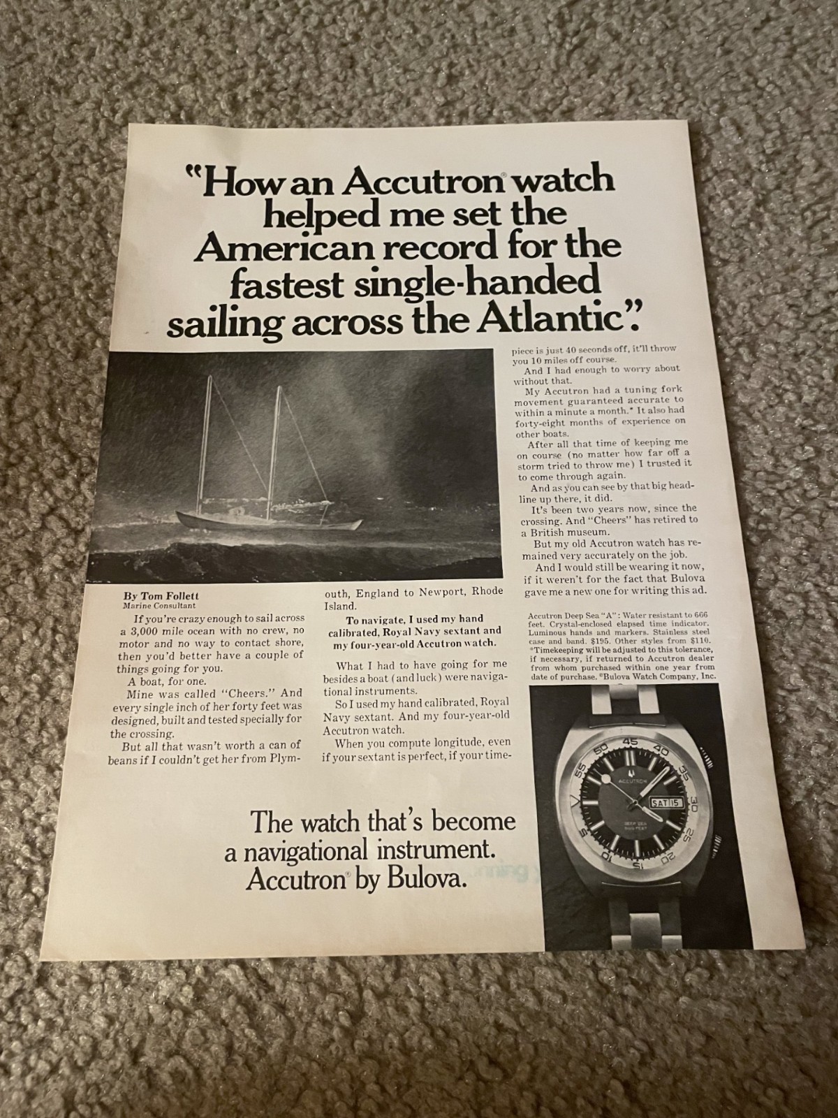 Vintage 1971 BULOVA ACCUTRON DEEP SEA “A” Watch Print Ad 1970s