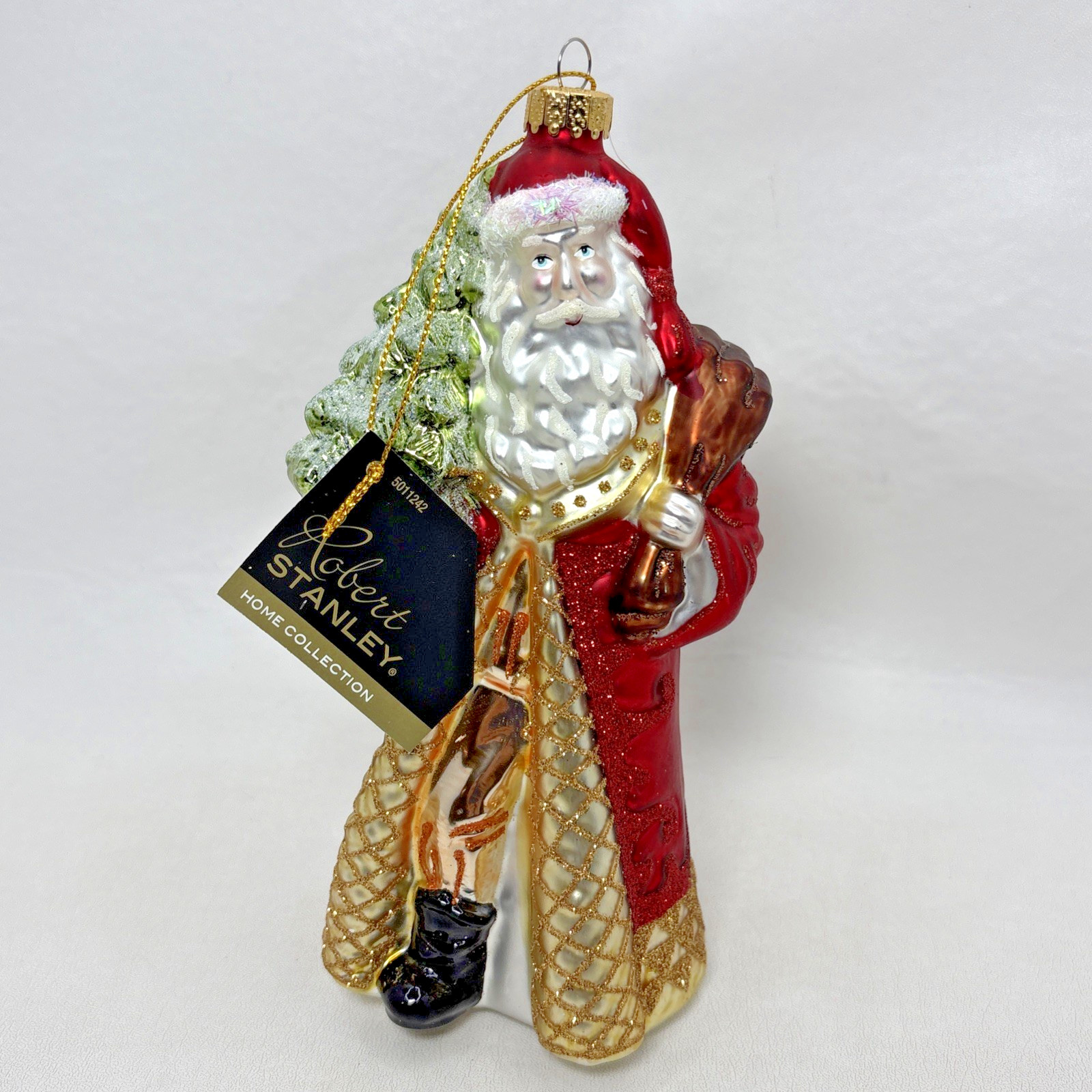 Robert Stanley Home Collection Glass Santa Claus With Tree Christmas Ornament