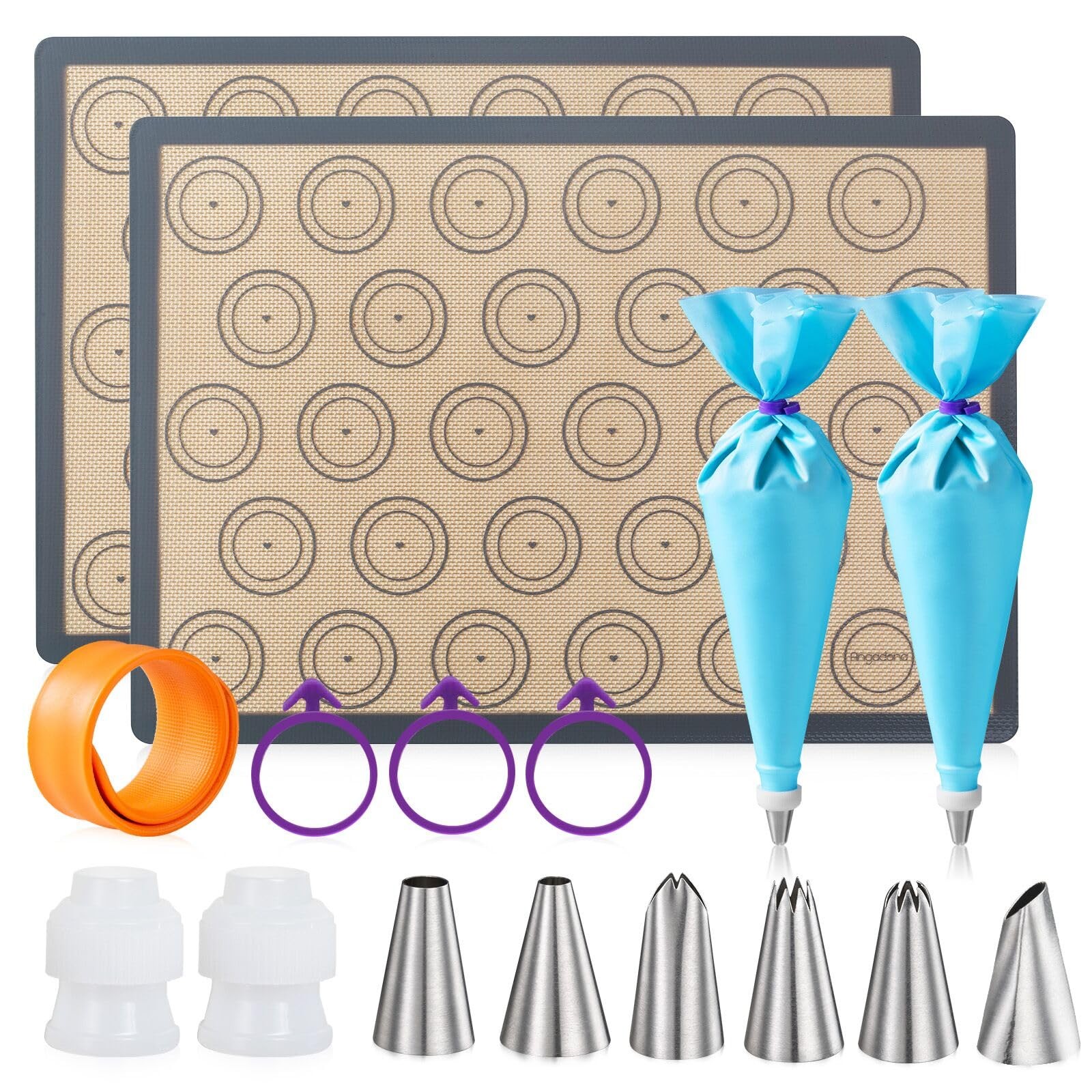 Angadona Macaron Silicone Baking Mats Kit 16Pcs Set Macaroon Baking Mat Set Of