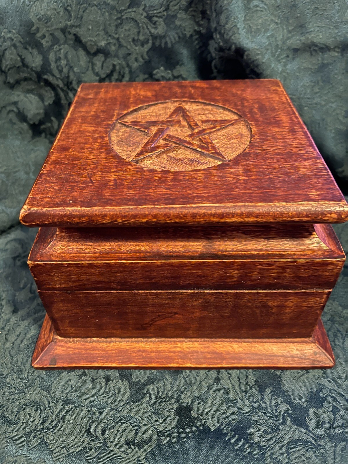 Beautiful Square Carved Wood Pentacle Box – 6 Inches Wide x 4 Inches High