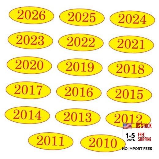 Car Windshield Year Stickers (2010-2026) – Pack(1 per Year), Red & Yellow 17