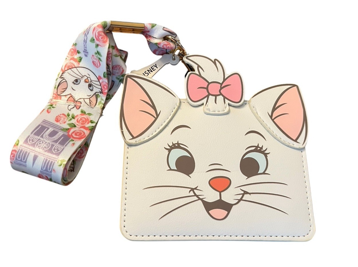 Disney Marie Aristocats ID Card Holder Lanyard White Cat Eiffel Tower Charm New