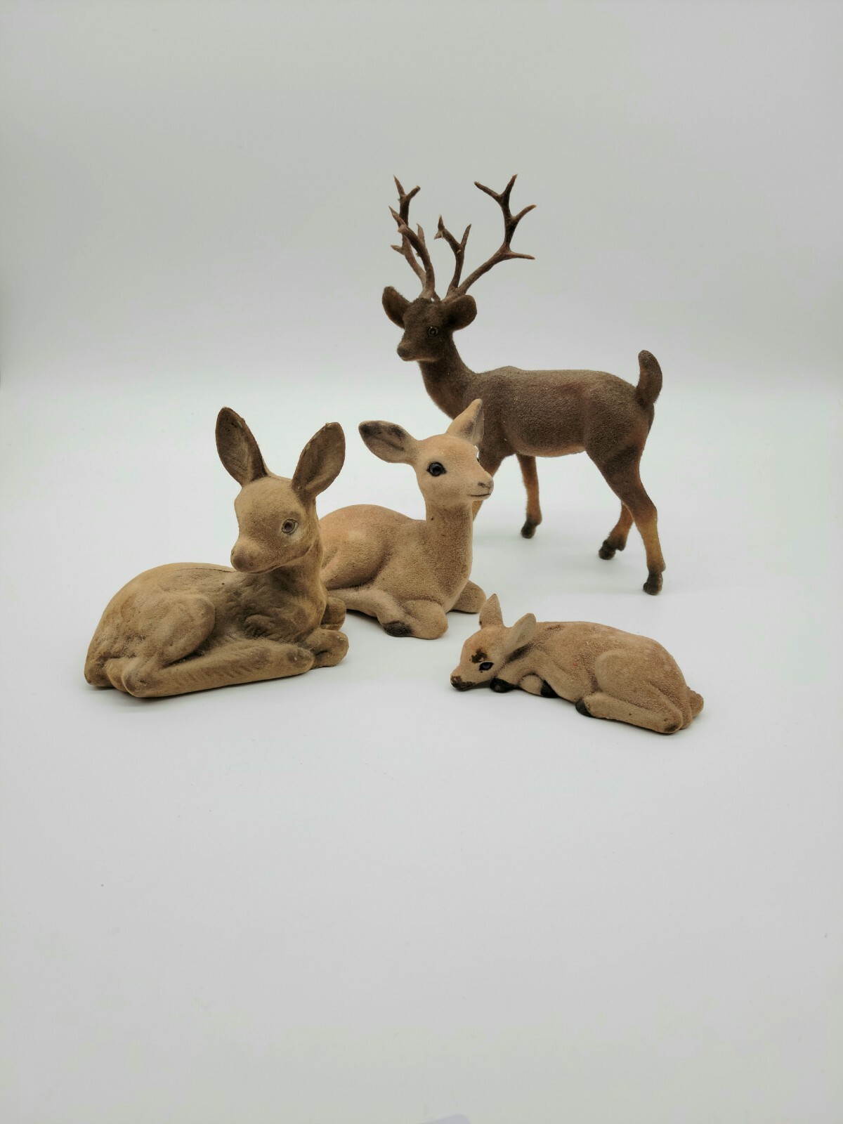 Vintage Felted Deer Family Buck, Doe and Fawns